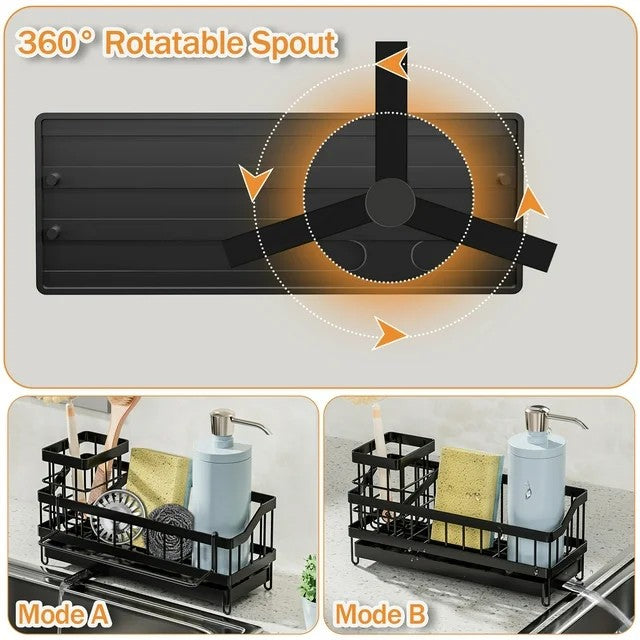 LunaLulinlk Sponge Holder for Kitchen Sink, 360°Self Drain Kitchen Sponge Caddy Organizer with Removable Dishcloth Rack