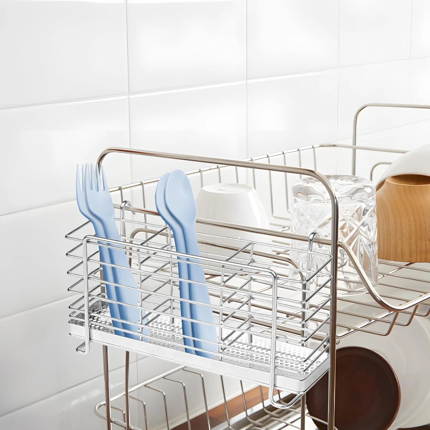 LunaLulinlk Utensil Holder, Stainless Steel Kitchen Utensil Drying Rack with 3 Compartments