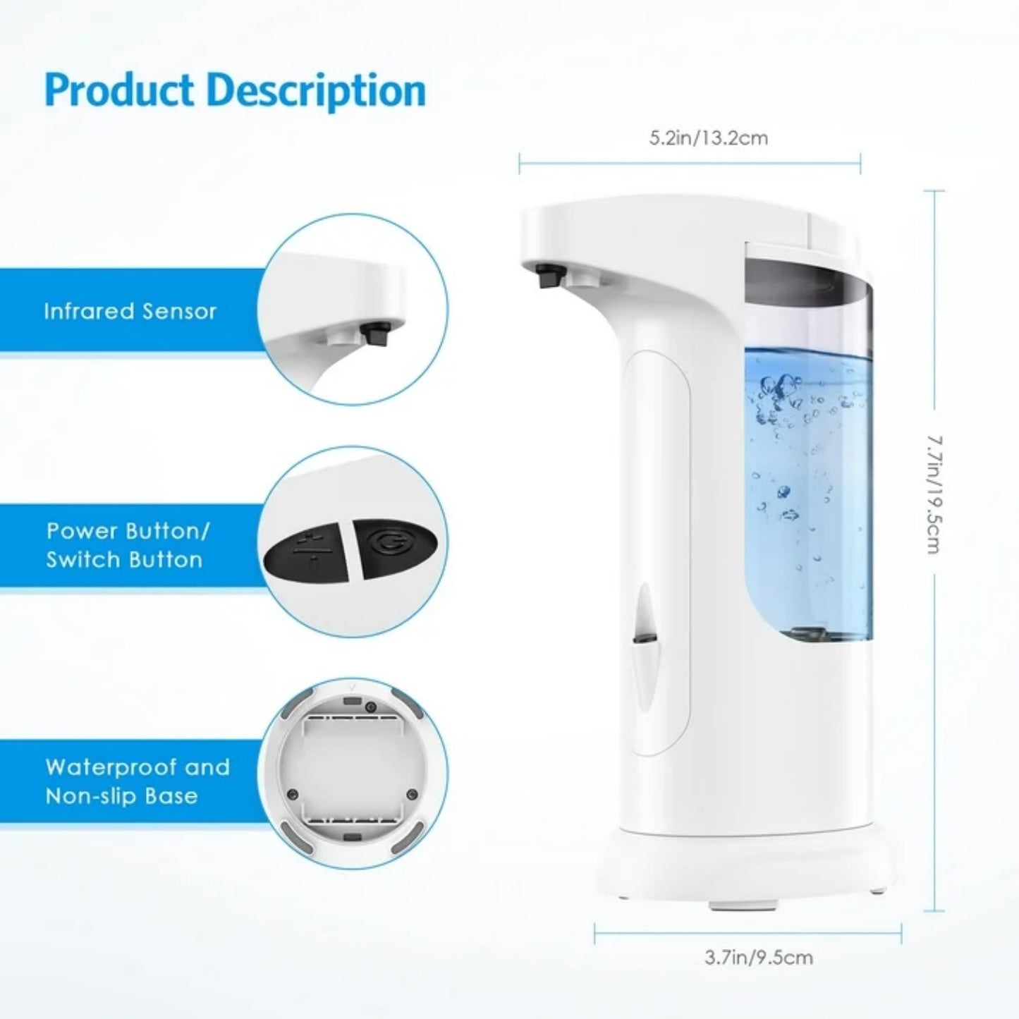 LunaLulinlk Soap Dispenser, Hand Soap Dispenser Waterproof Automatic Soap Dispenser Facial Cleanser Washroom White