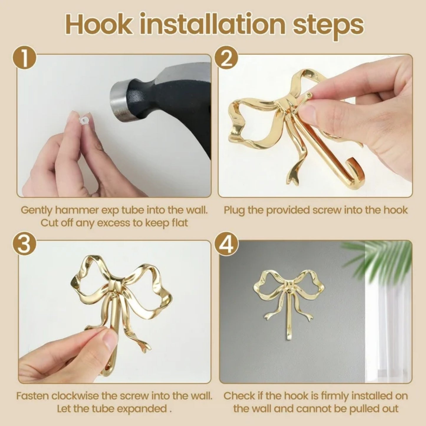 LunaLulinlk 2Pcs Bow Hook Decorative Bow Wall Hook Delicate Bow Coats Hook Brass Bow Knot Hook Beautiful Bowknot Wall Hook Stylish Bow Hat Hook