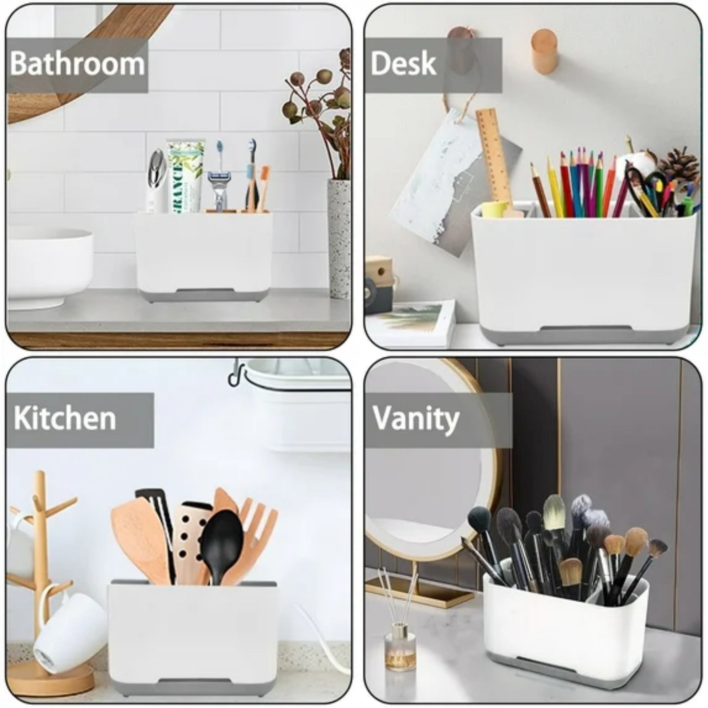 LunaLulinlk Toothbrush Holders for Bathrooms, Toothbrush Toothpaste Holder with Adjustable Dividers and Drainage, 5 Slots Tooth Brush Holder Gray