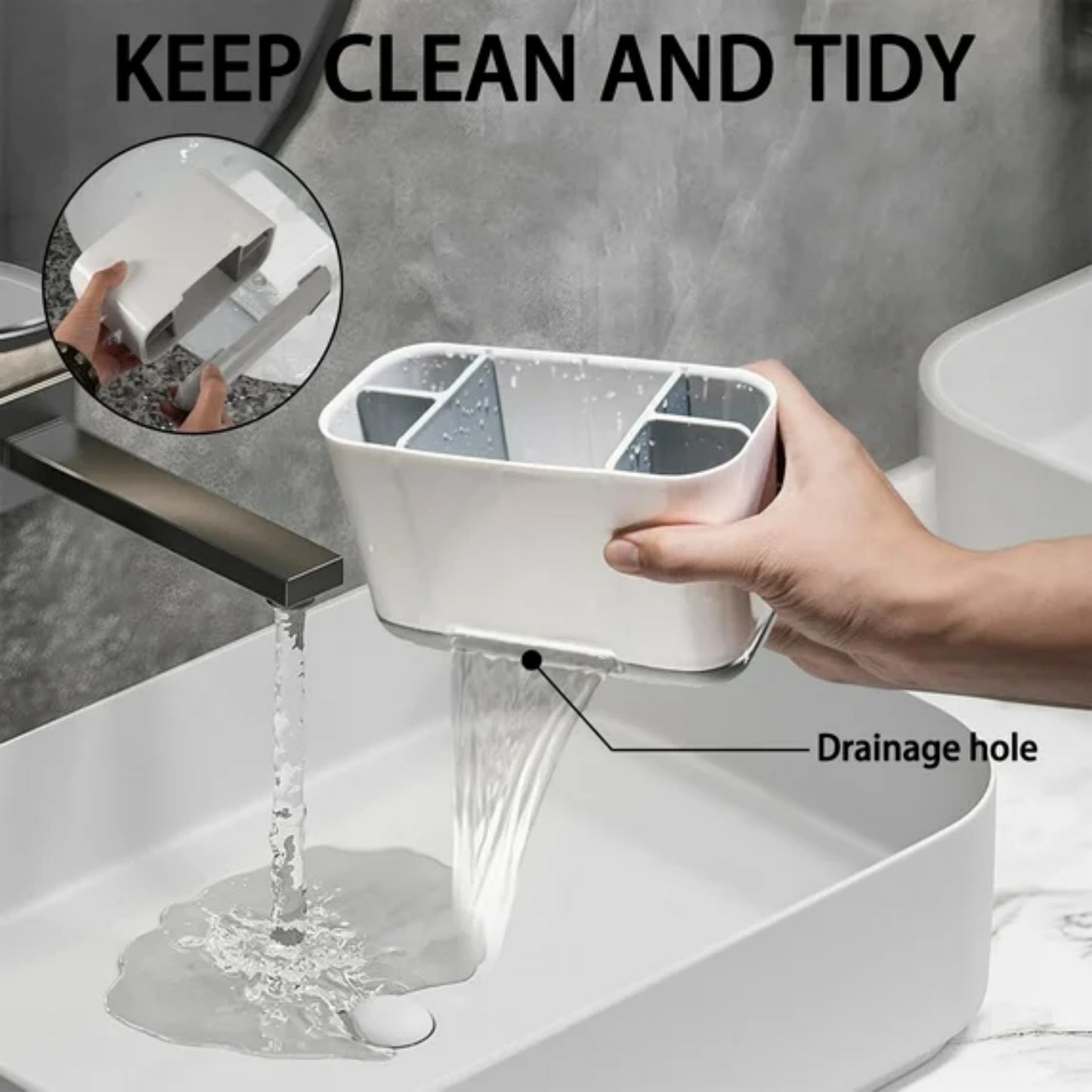LunaLulinlk Toothbrush Holders for Bathrooms, Toothbrush Toothpaste Holder with Adjustable Dividers and Drainage, 5 Slots Tooth Brush Holder Gray