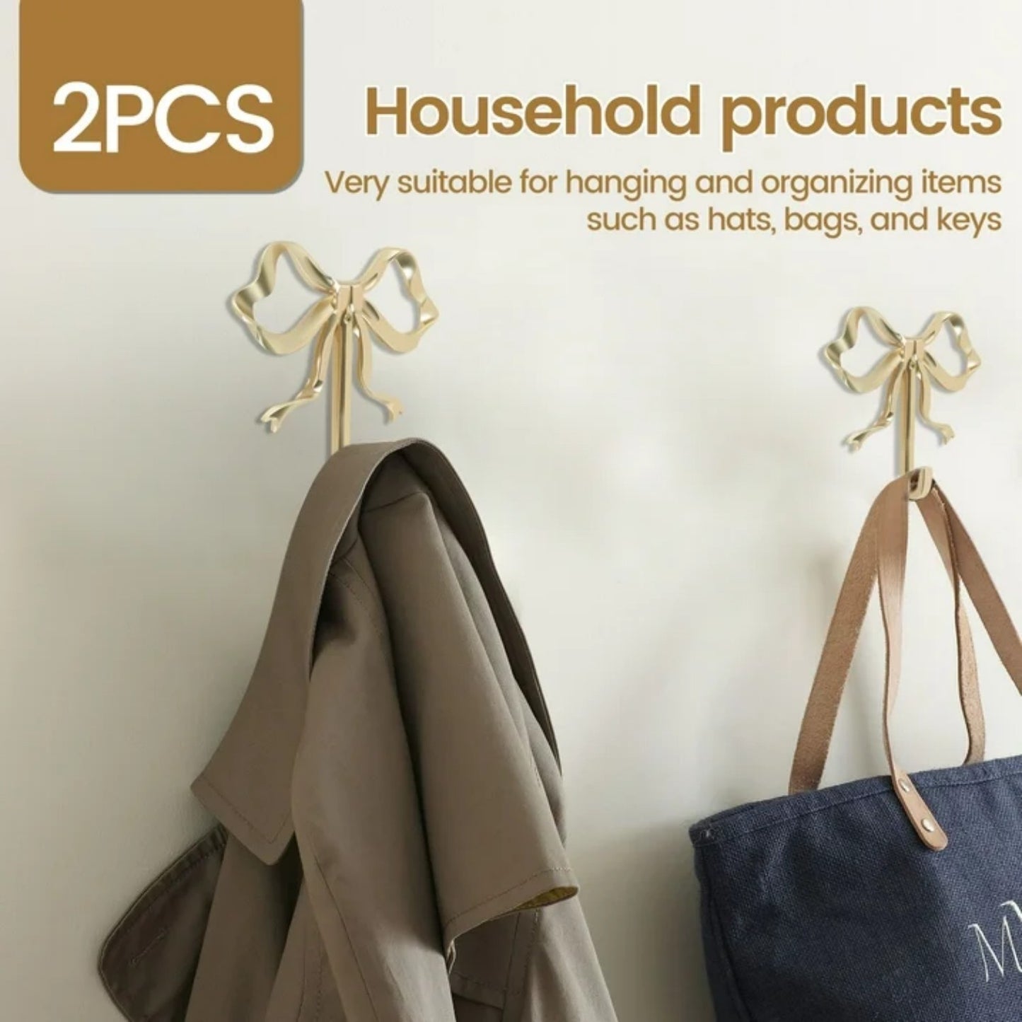 LunaLulinlk 2Pcs Bow Hook Decorative Bow Wall Hook Delicate Bow Coats Hook Brass Bow Knot Hook Beautiful Bowknot Wall Hook Stylish Bow Hat Hook