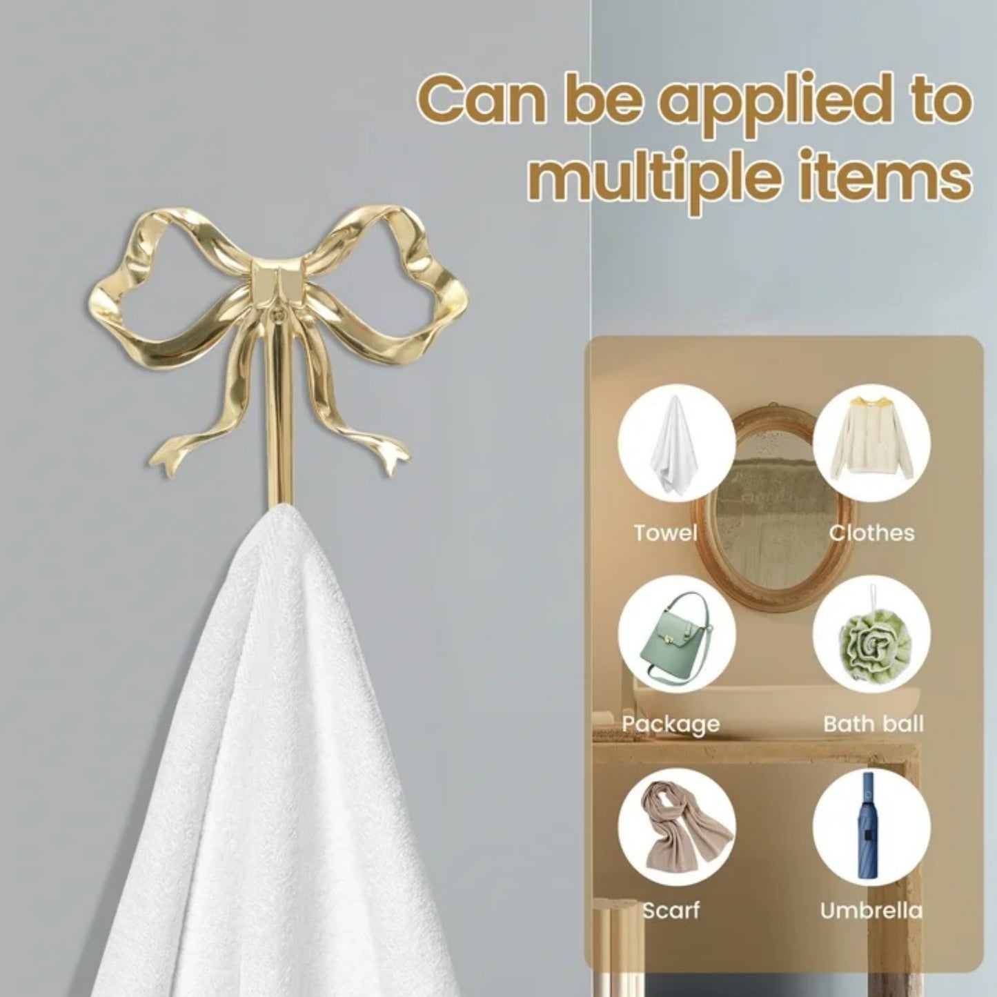 LunaLulinlk 2Pcs Bow Hook Decorative Bow Wall Hook Delicate Bow Coats Hook Brass Bow Knot Hook Beautiful Bowknot Wall Hook Stylish Bow Hat Hook