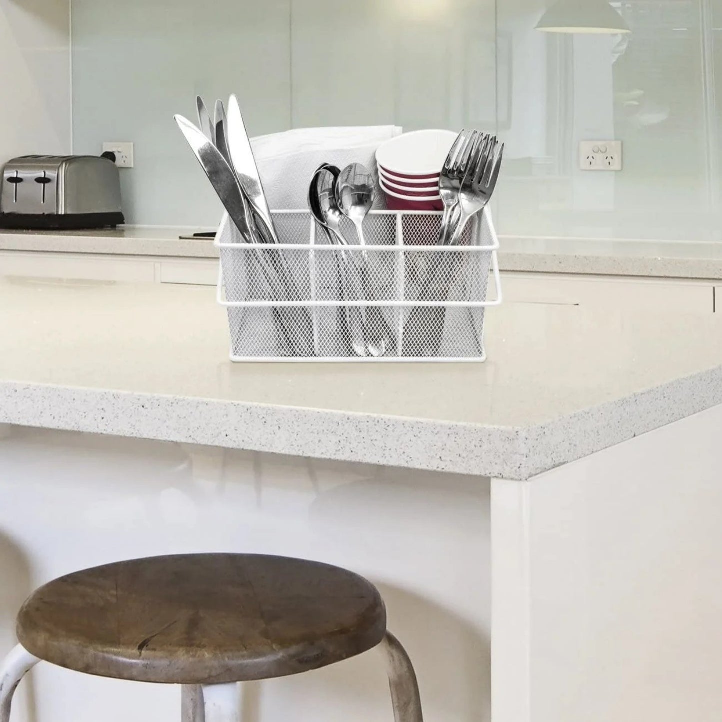 LunaLulinlk Utensil Caddy Silverware, Napkin Holder and Condiment Organizer, Multi-Purpose Steel Mesh Caddy