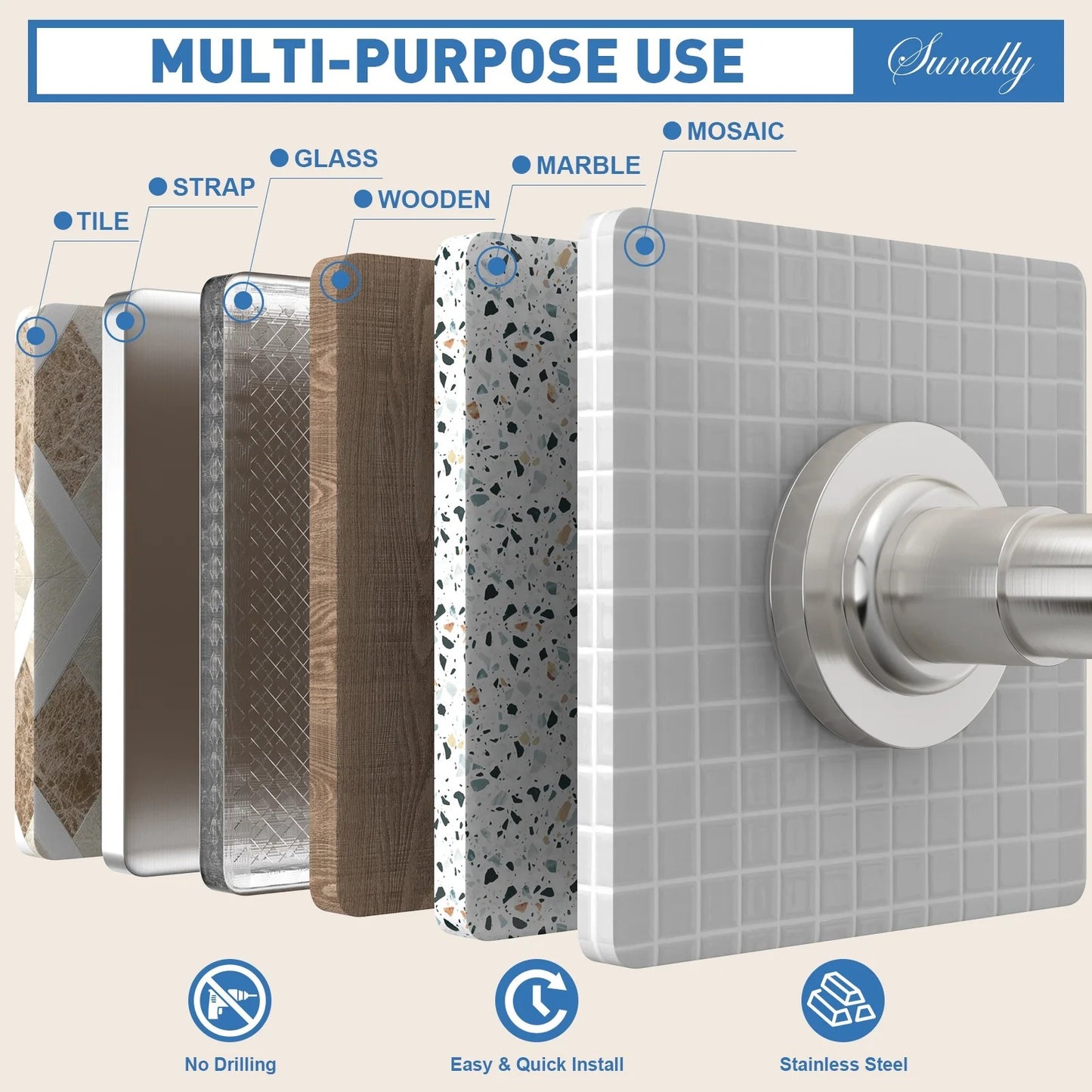LunaLulinlk Shower Curtain Rod, Adjustable 32-61 inch Spring Tension Curtain Rods for Bathroom