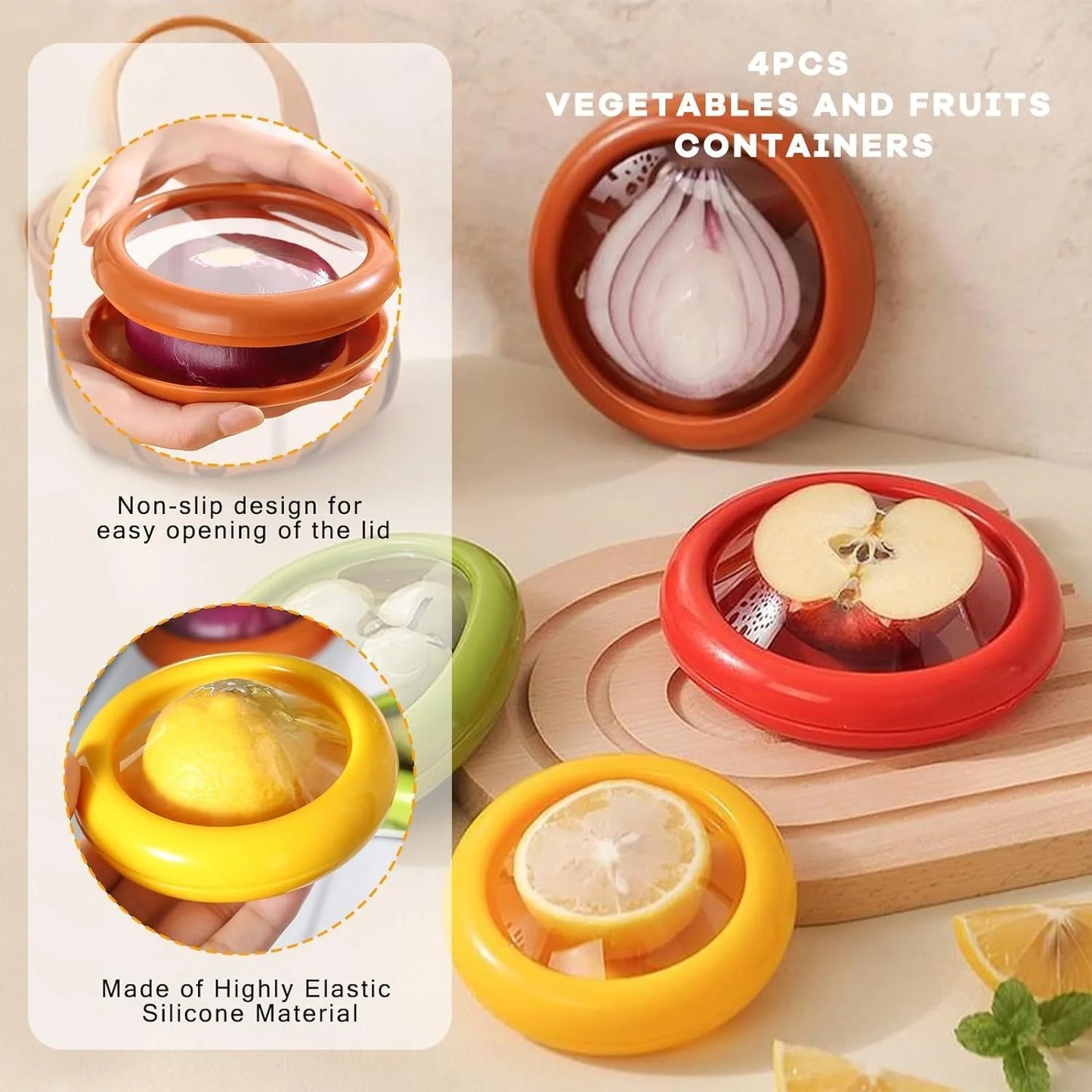 LunaLulinlk Silicone Fruit Storage Box, Fruit and Vegetable Anti-Oxidation Storage Box, Refrigerator Freshness Preservation (4 Pack)