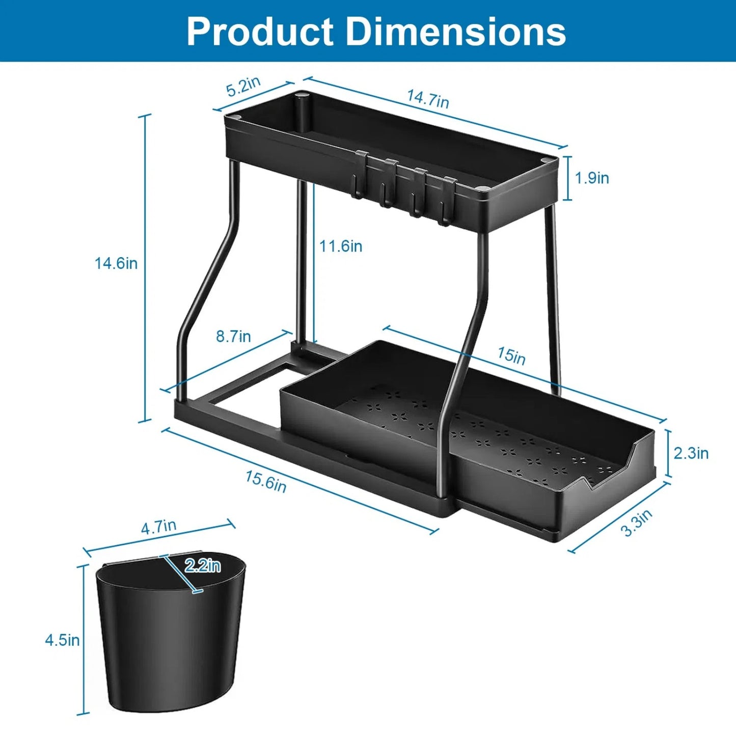 LunaLulinlk Under Sink Organizer, L-Shaped Sliding Cabinet Organizer