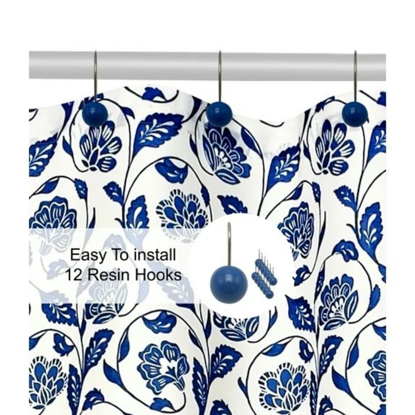 LunaLulinlk White and Blue Crushed Fabric Shower Curtain