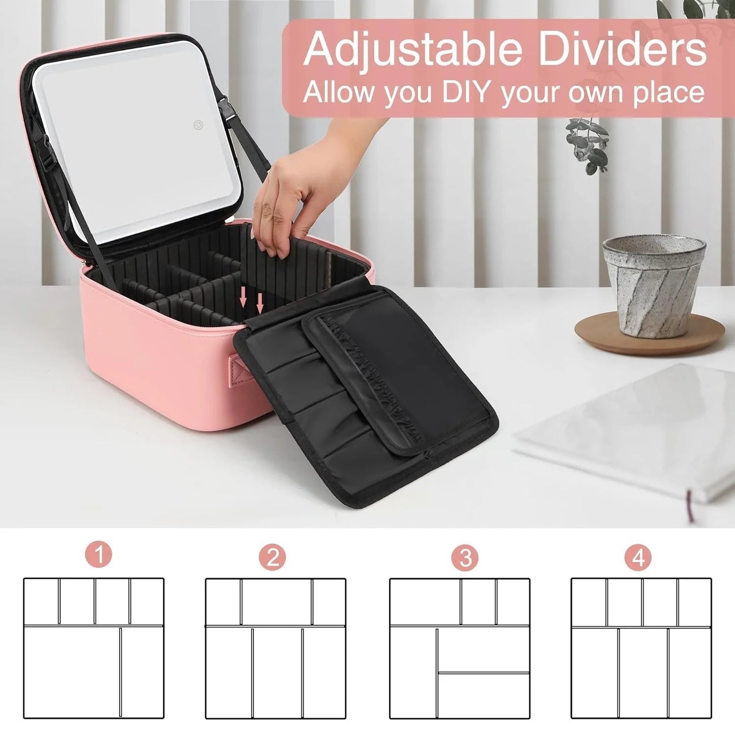 LunaLulinlk Travel Makeup Bag With LED Mirror, Cosmetic Train Case with Light up Mirror