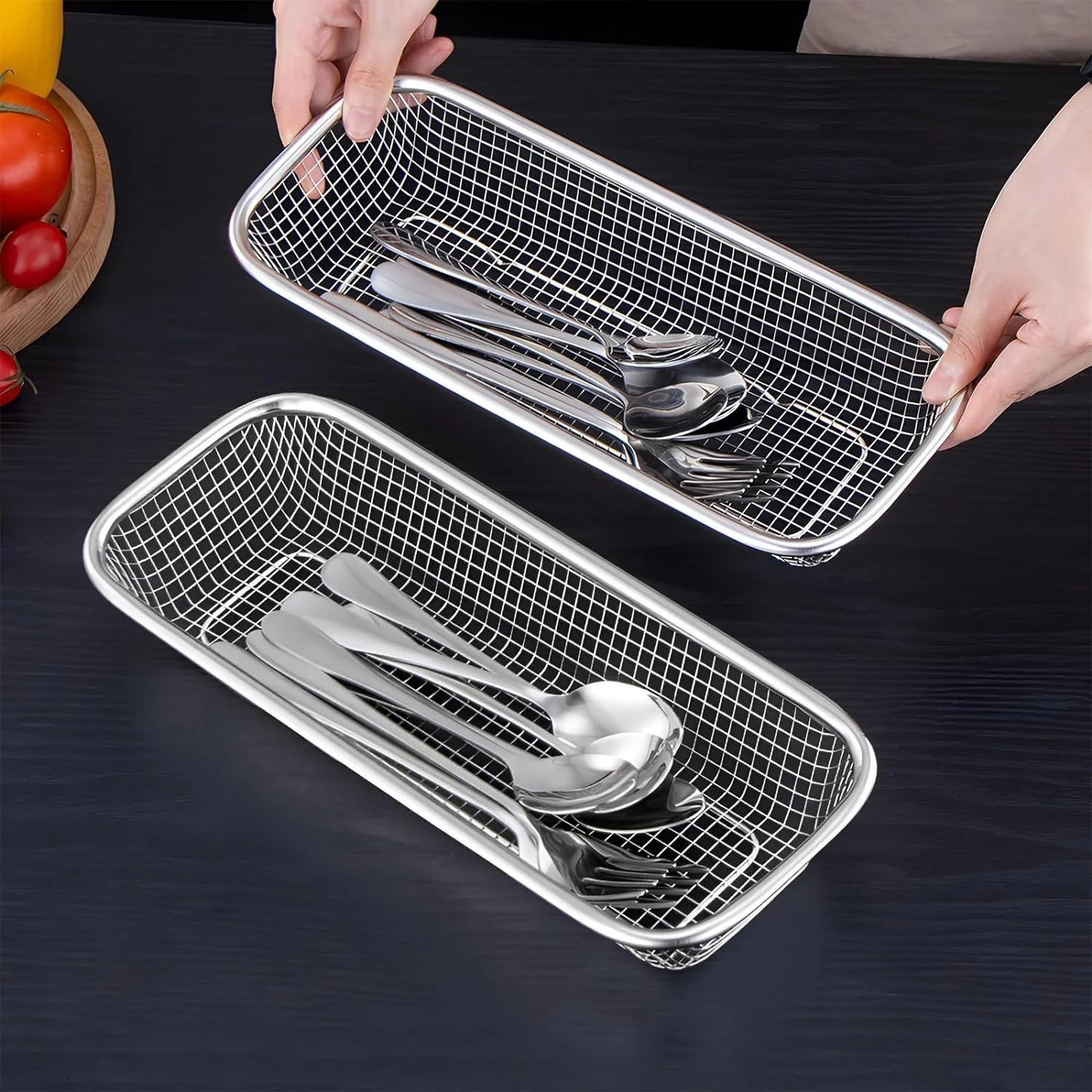 LunaLulinlk Utensil Drying Rack, 2 Pack Stainless Steel Utensils Holder Silverware Basket, Compact Dish Drainer for Kitchen Counter