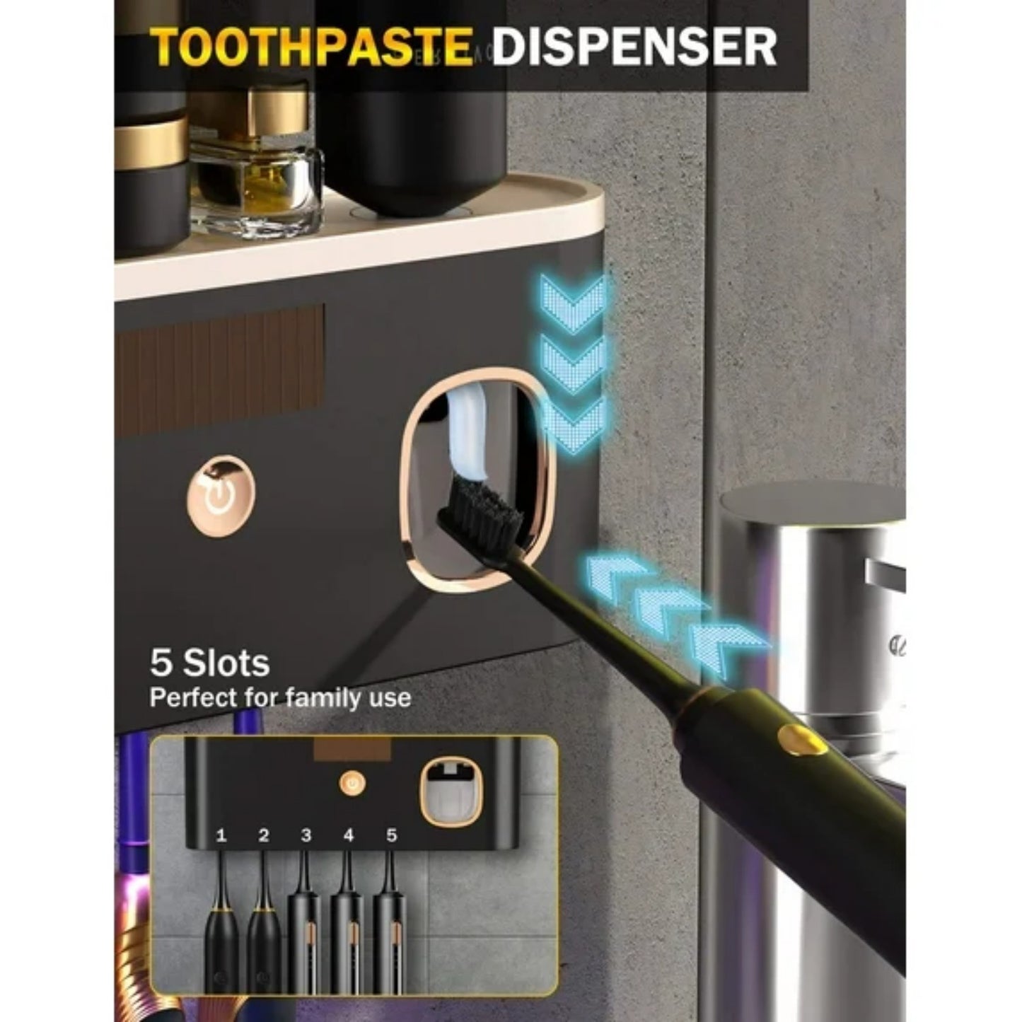 LunaLulinlk Toothbrush Holders for Bathrooms, UV Toothbrush Sanitizer Wall Mounted with Toothpaste Dispenser, Large Capacity Tray