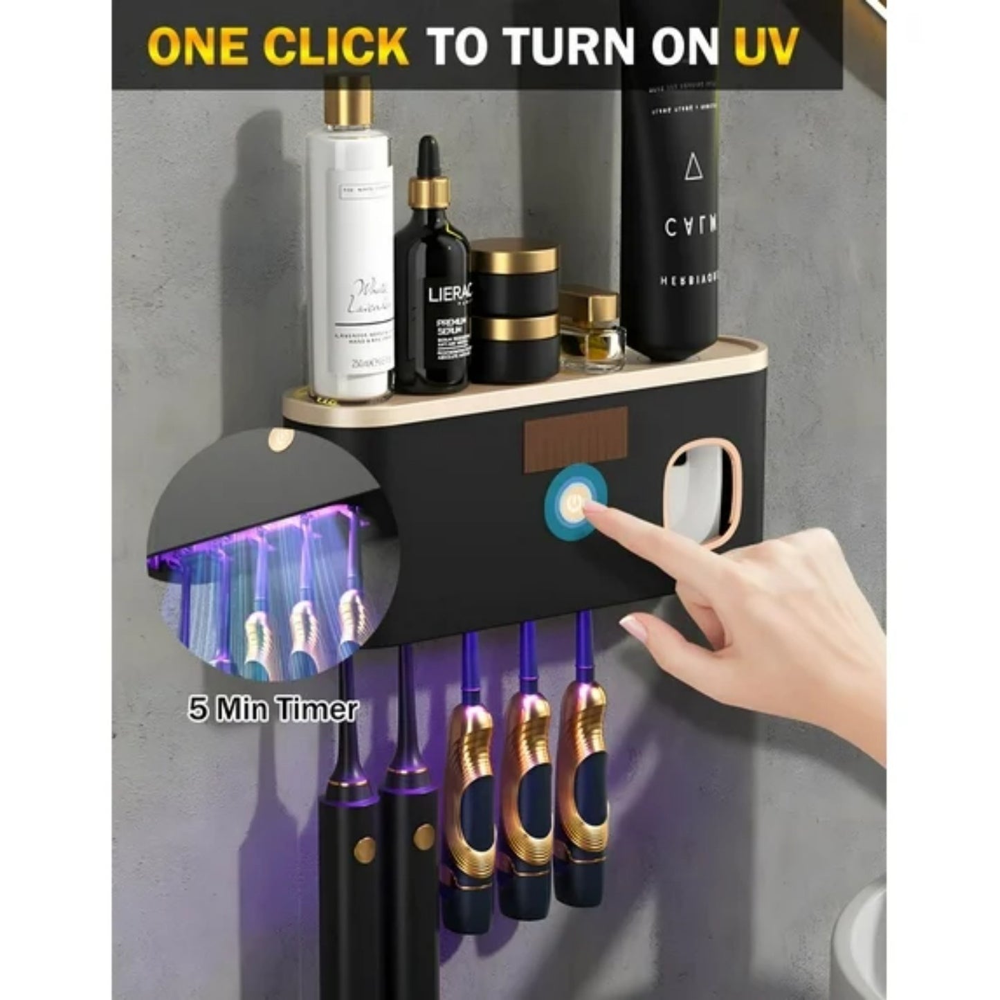 LunaLulinlk Toothbrush Holders for Bathrooms, UV Toothbrush Sanitizer Wall Mounted with Toothpaste Dispenser, Large Capacity Tray