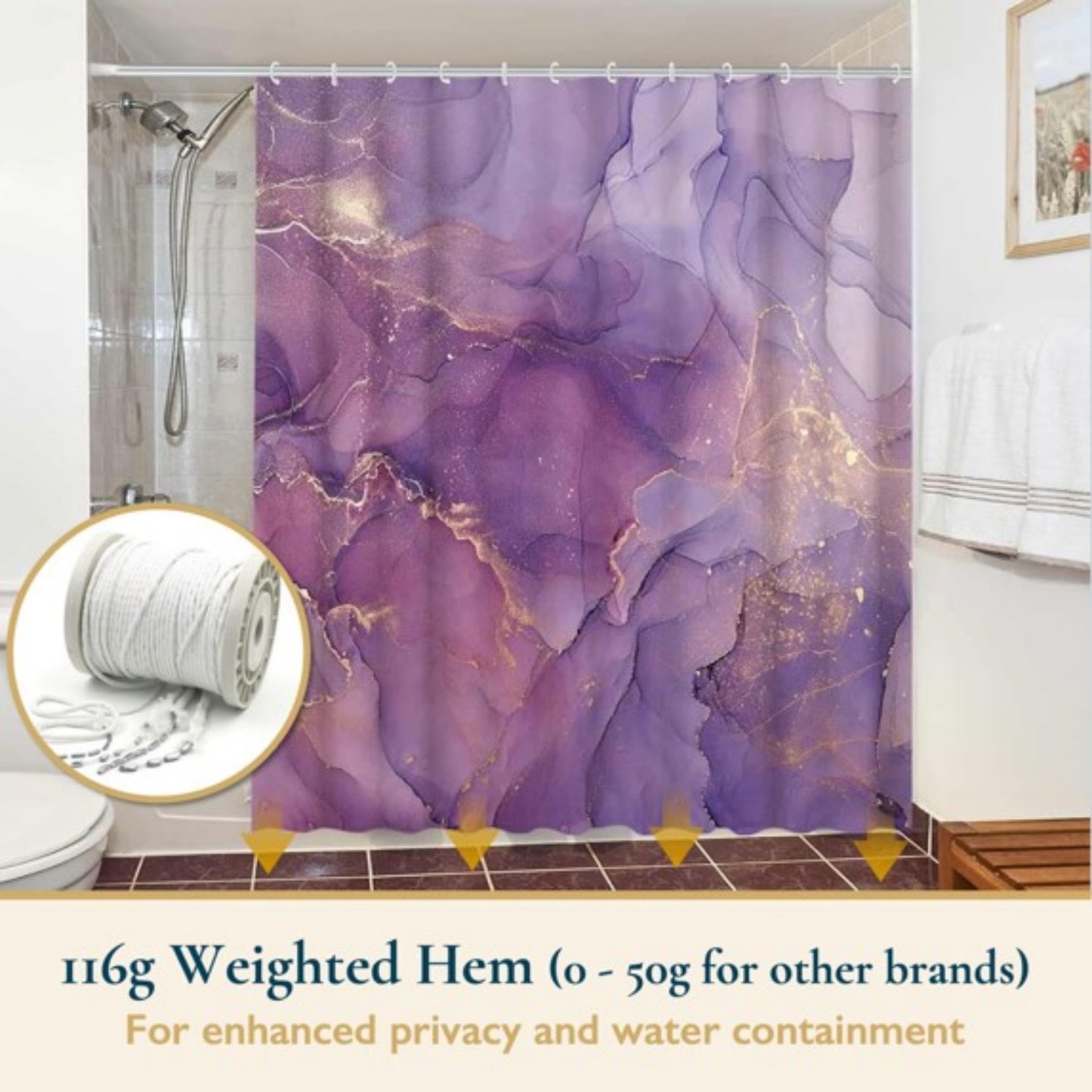 LunaLulinlk Shower Curtain with Hooks – Heavy-Duty Mold/Mildew-Resistant