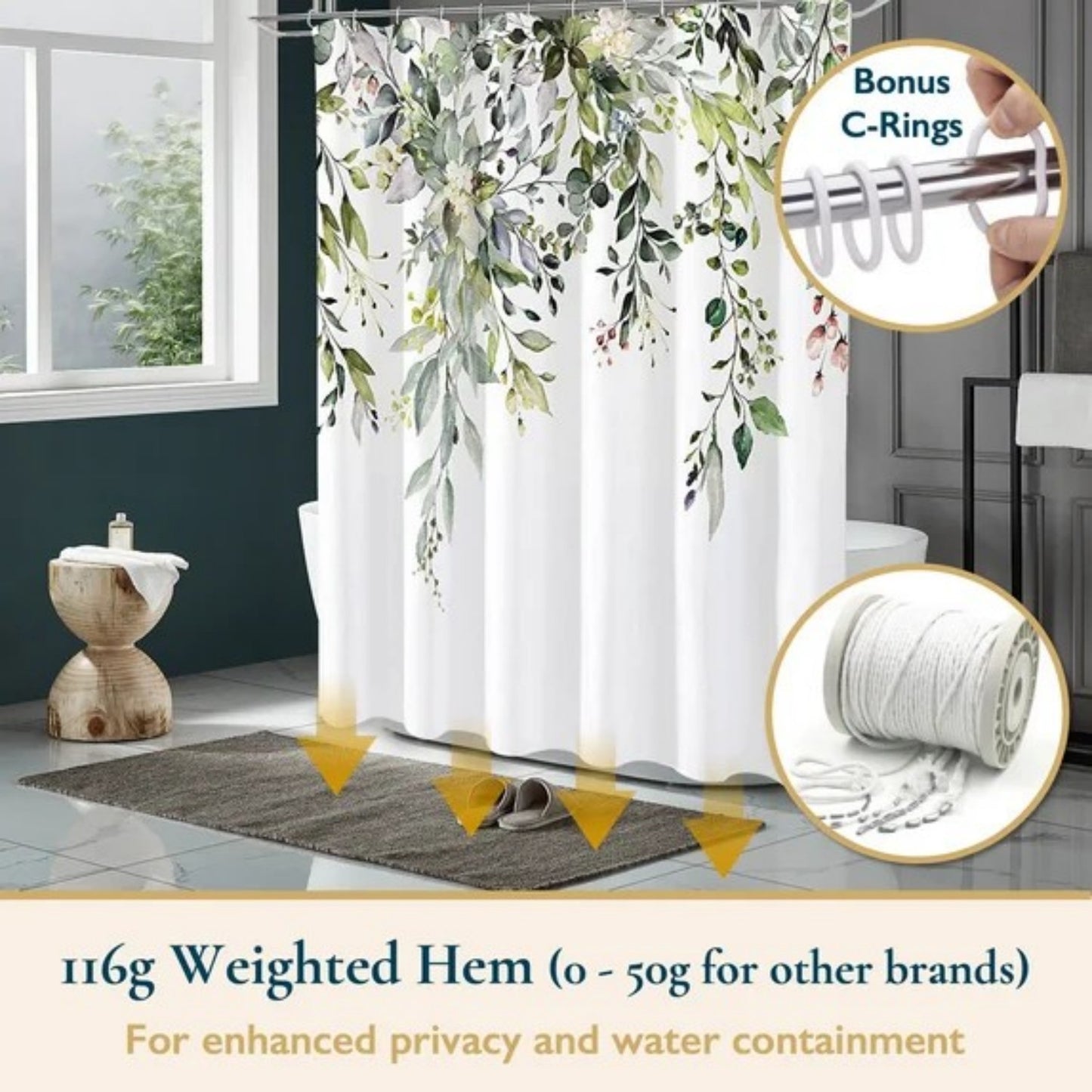 LunaLulinlk Shower Curtain with Hooks – Heavy-Duty Mold/Mildew-Resistant