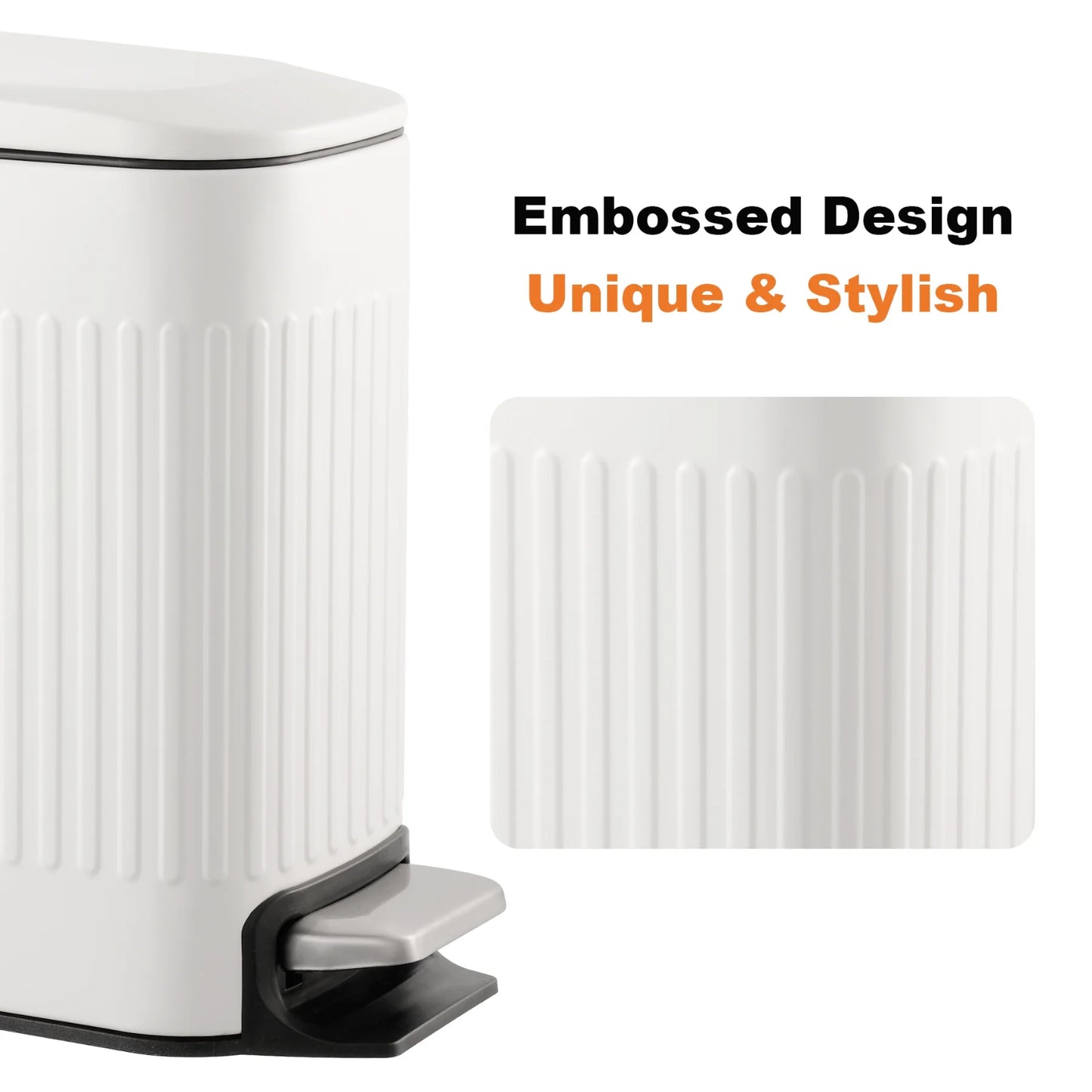 LunaLulinlk White Stainless Steel 1.6 Gallon Bathroom Trash Can with Lid, Small Trash Can