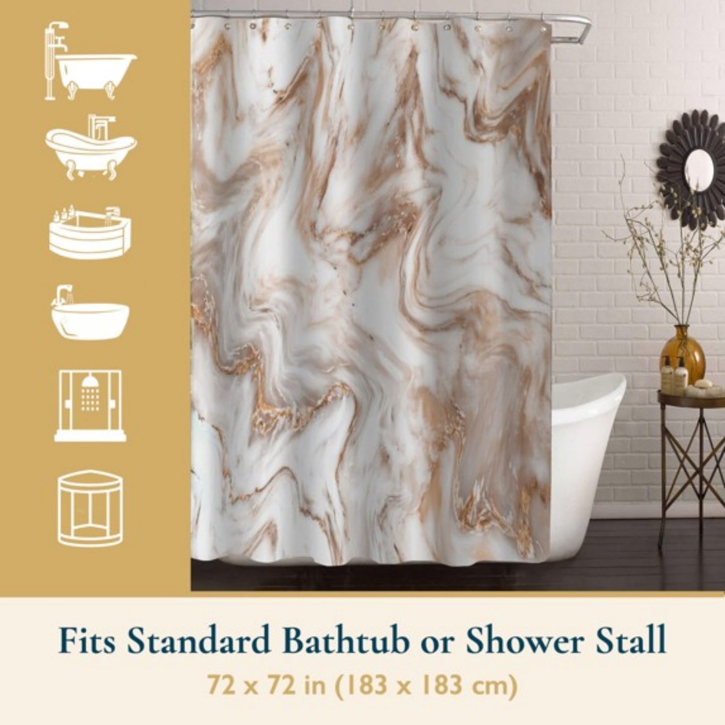 LunaLulinlk Shower Curtain with Hooks – Heavy-Duty Mold/Mildew-Resistant