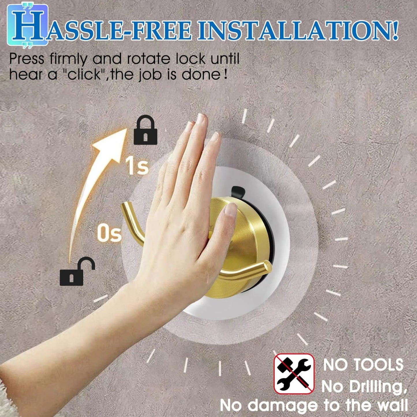 LunaLulinlk Vacuum Metal Suction Cup Hooks Stainless Steel Shower Holder Hanger for Bathroom(Gold 2pcs)