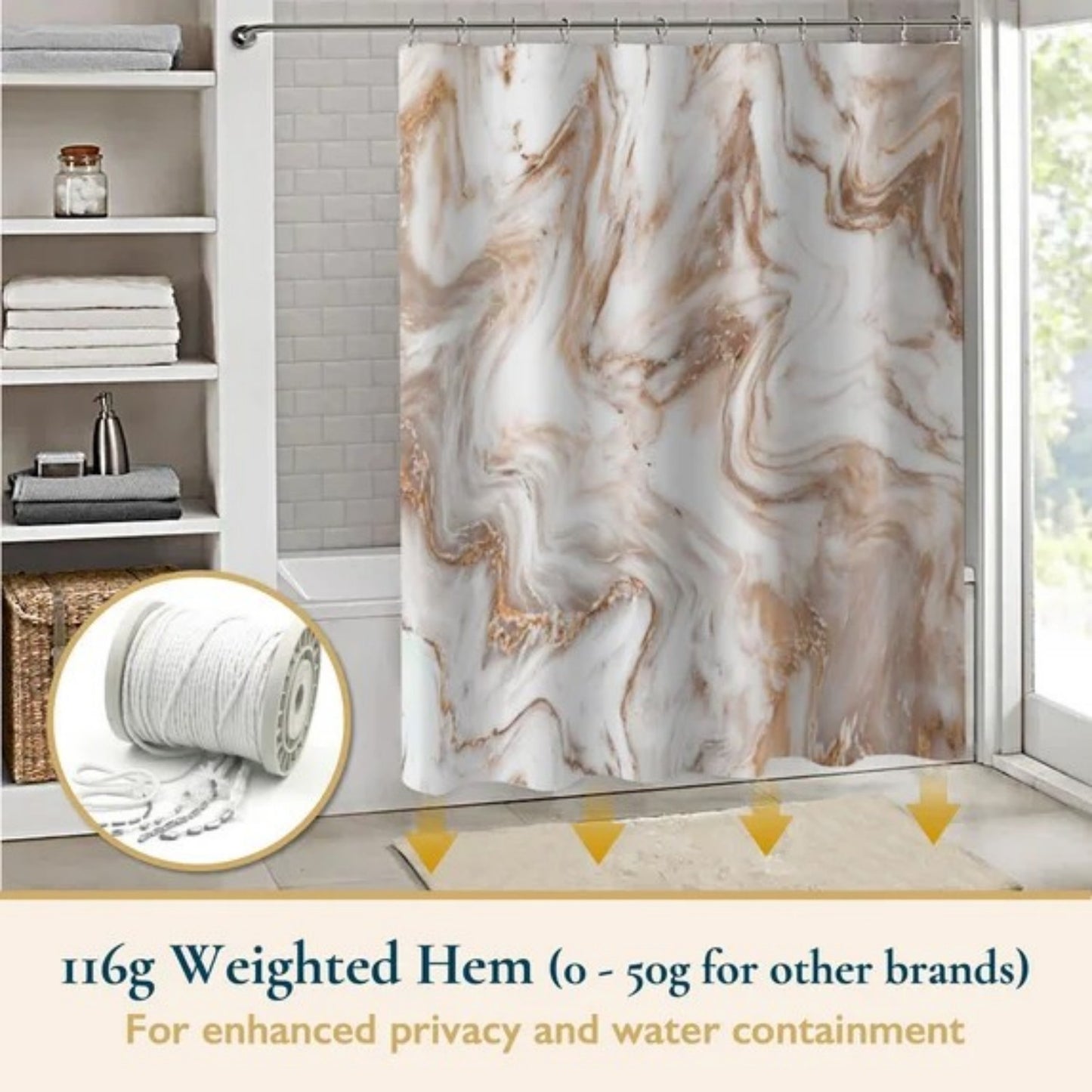 LunaLulinlk Shower Curtain with Hooks – Heavy-Duty Mold/Mildew-Resistant