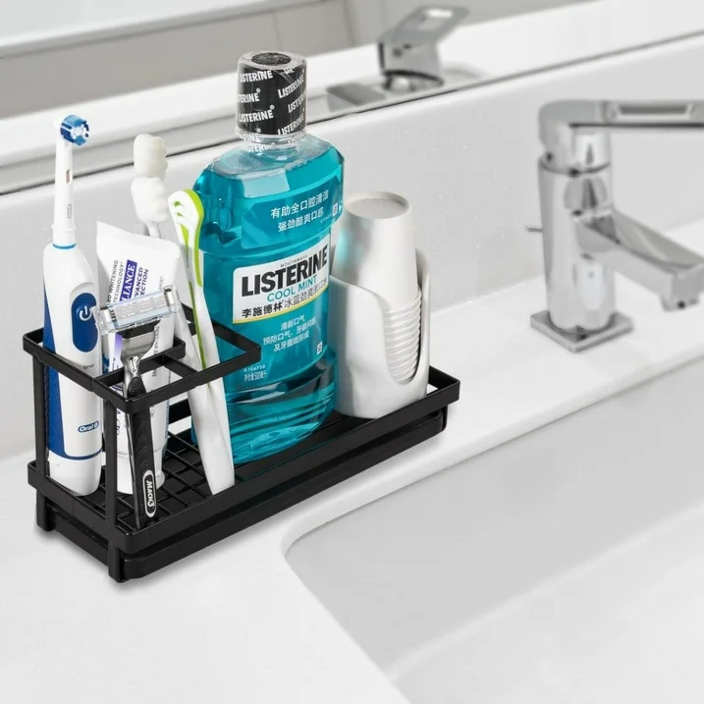 LunaLulinlk Toothbrush Holders for Bathrooms, 4 Slots Rustproof Metal Tooth Brushing Organizer with Drainage Black
