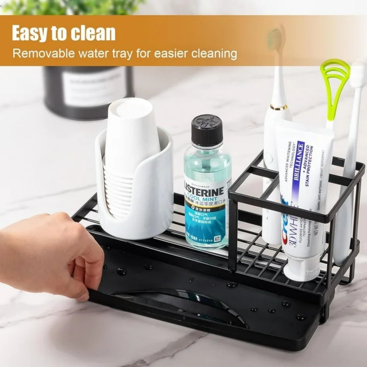 LunaLulinlk Toothbrush Holders for Bathrooms, 4 Slots Rustproof Metal Tooth Brushing Organizer with Drainage Black