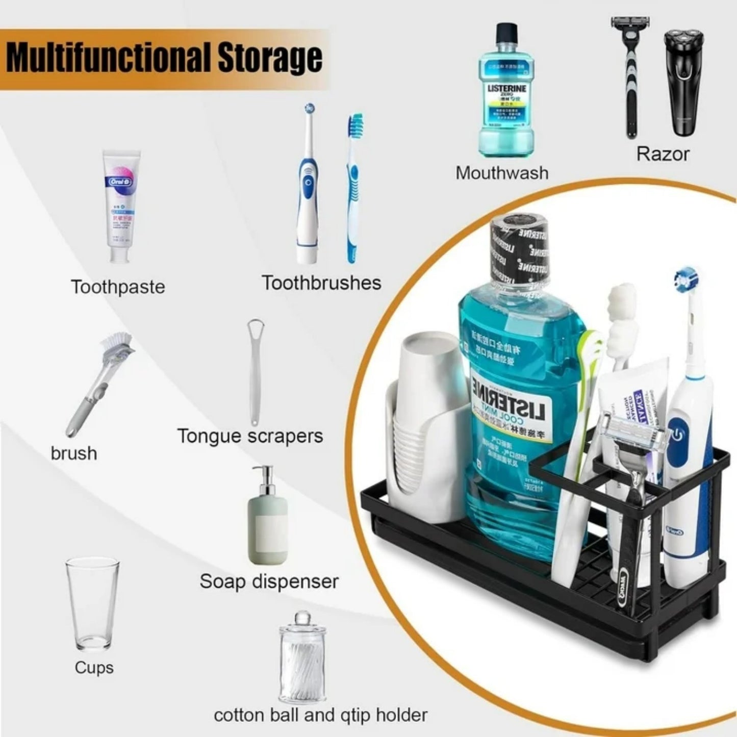 LunaLulinlk Toothbrush Holders for Bathrooms, 4 Slots Rustproof Metal Tooth Brushing Organizer with Drainage Black