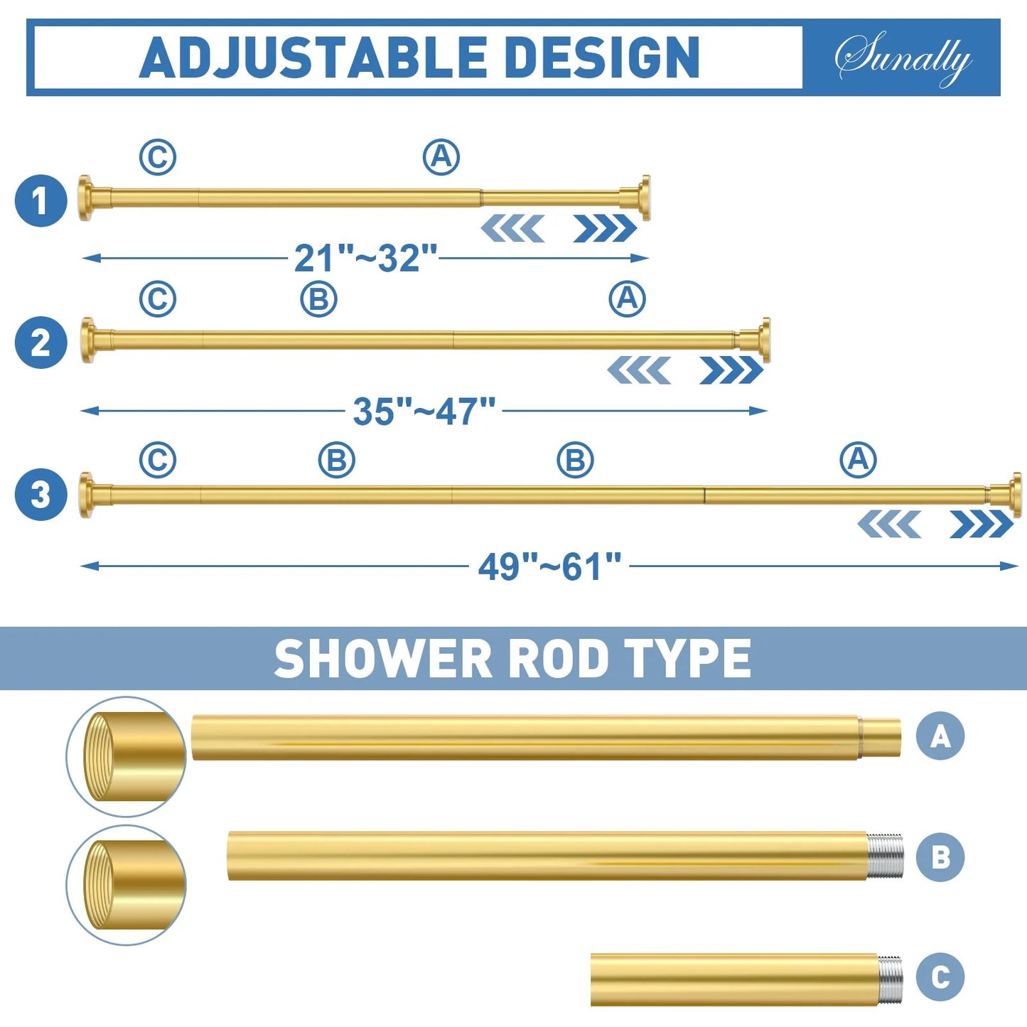 LunaLulinlk Shower Curtain Rod, Adjustable 32-75 Inch Spring Tension Shower Rods for Bathroom or Window