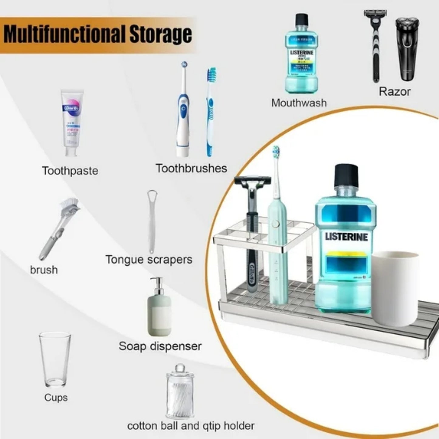 LunaLulinlk Toothbrush Holders for Bathrooms, 4 Slots Rustproof Metal Tooth Brushing Organizer with Drainage Silver