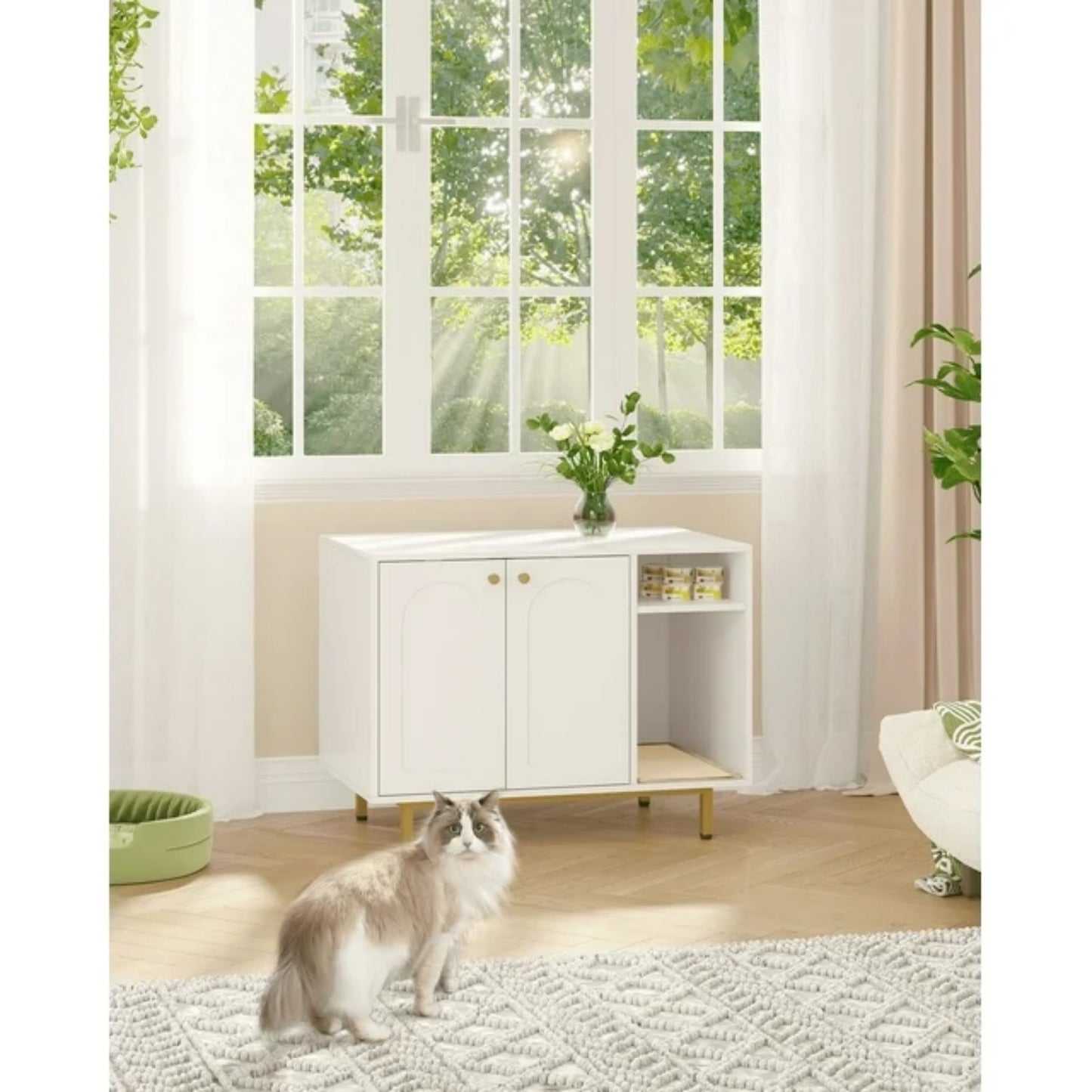 LunaLulinlk White Gold cat litter box fence, modern cat litter box furniture, wooden pet house