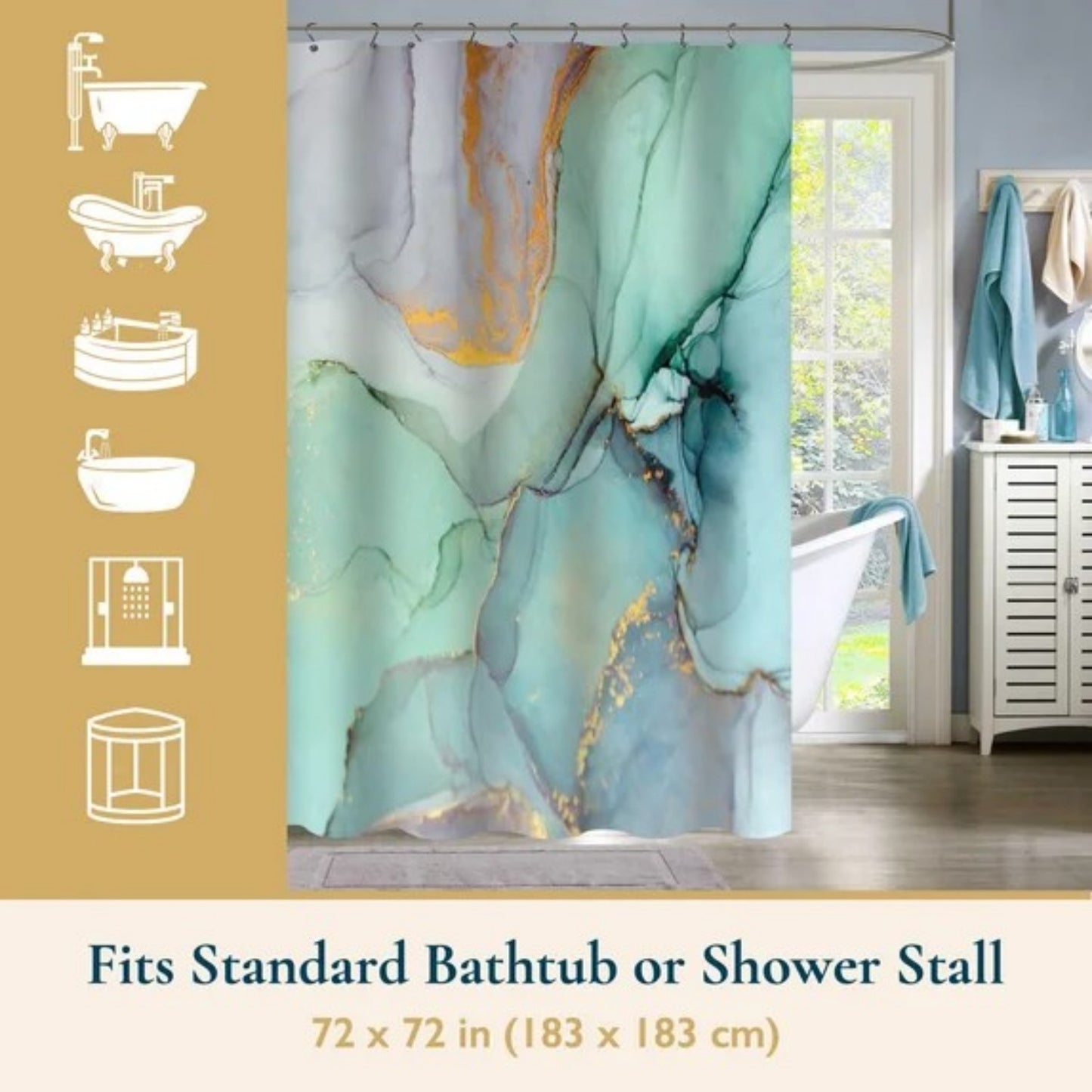 LunaLulinlk Shower Curtain with Hooks – Heavy-Duty Mold/Mildew-Resistant