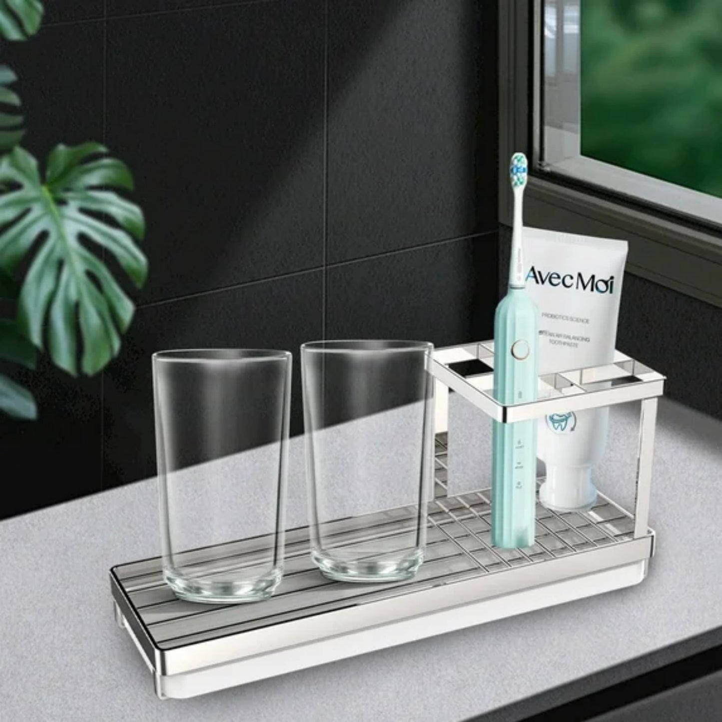 LunaLulinlk Toothbrush Holders for Bathrooms, 4 Slots Rustproof Metal Tooth Brushing Organizer with Drainage Silver