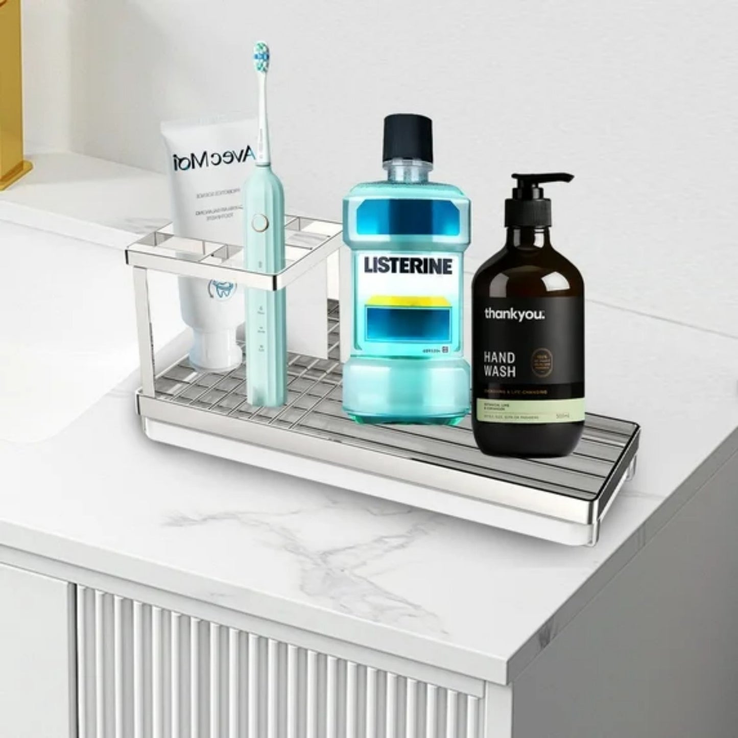 LunaLulinlk Toothbrush Holders for Bathrooms, 4 Slots Rustproof Metal Tooth Brushing Organizer with Drainage Silver