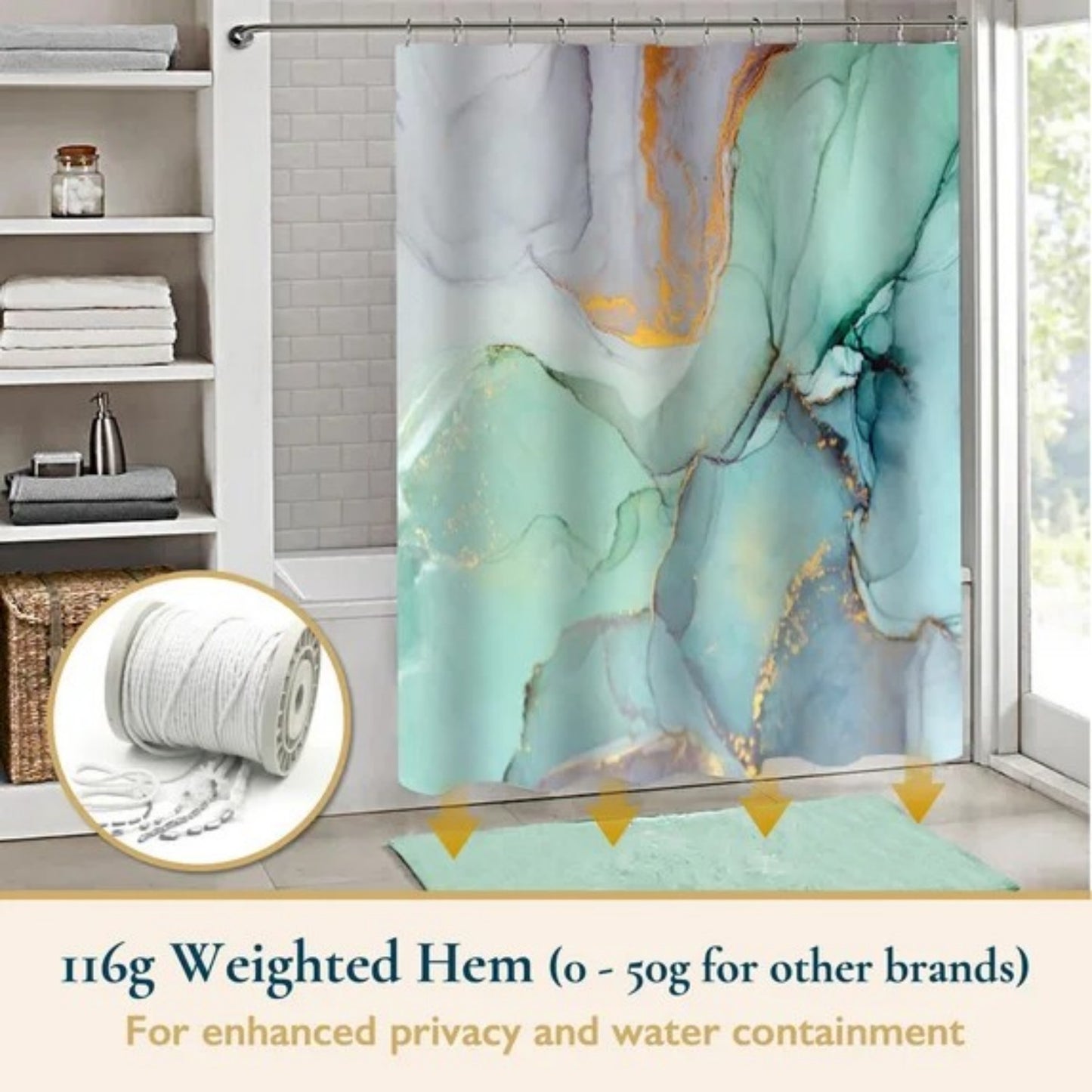 LunaLulinlk Shower Curtain with Hooks – Heavy-Duty Mold/Mildew-Resistant