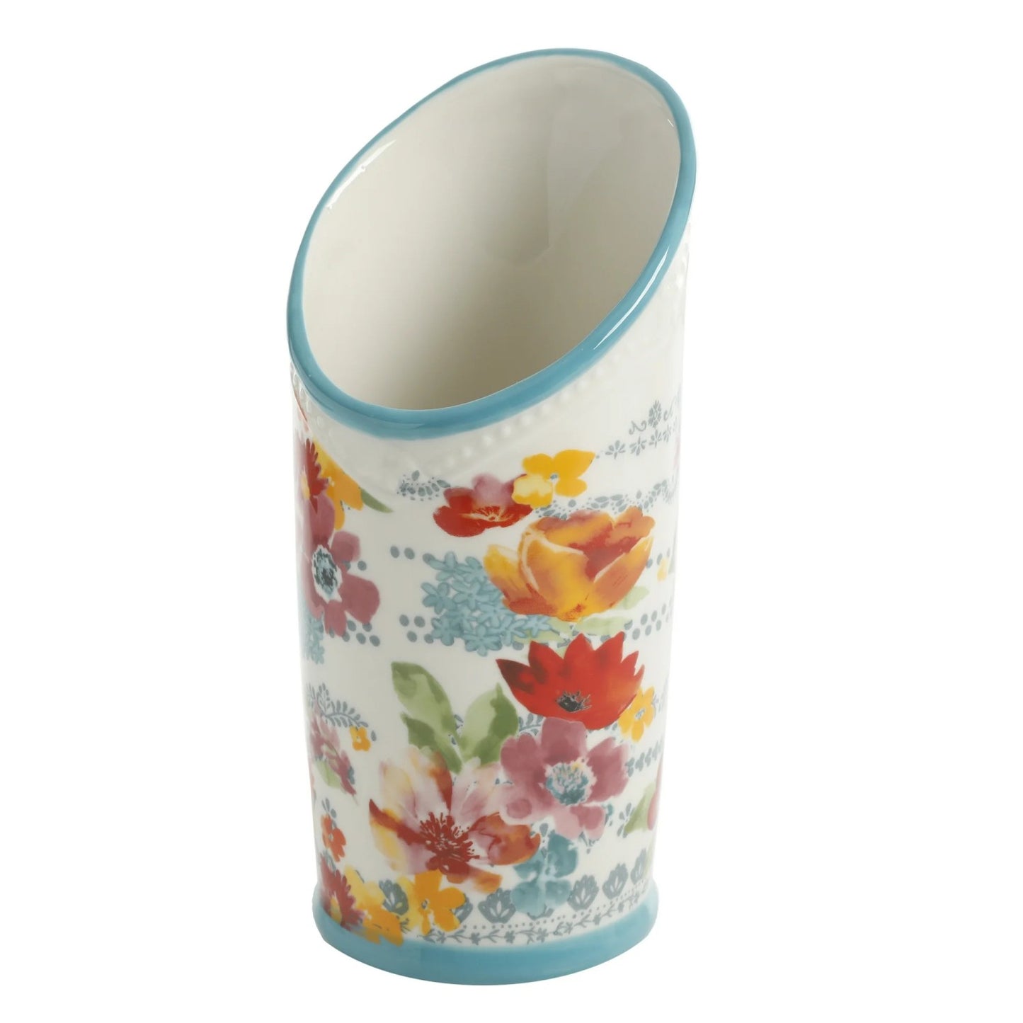 LunaLulinlk Woman Floral Medley 3-Compartment Ceramic Utensil Holder