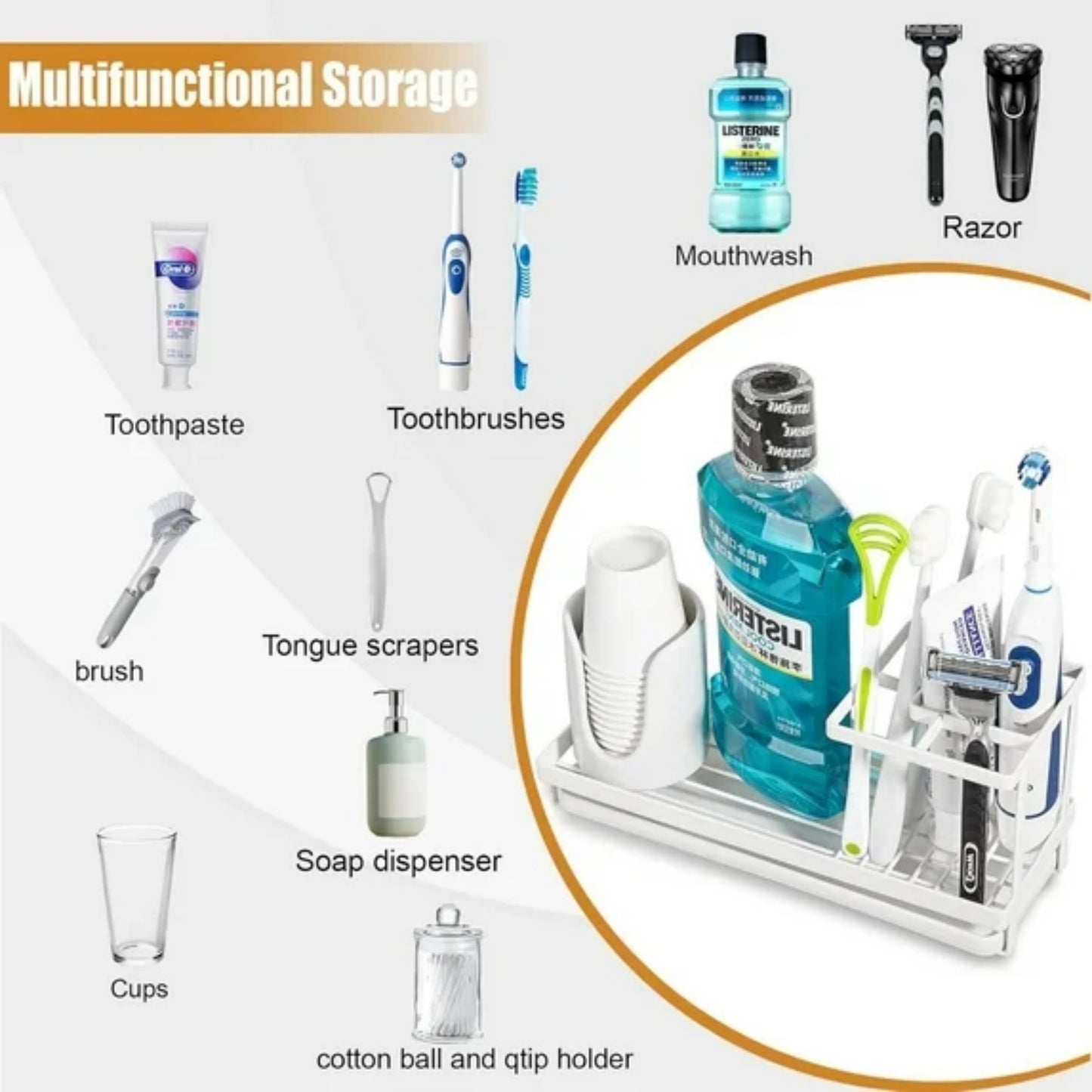 LunaLulinlk Toothbrush Holders for Bathrooms, 4 Slots Rustproof Metal Tooth Brushing Organizer with Drainage White