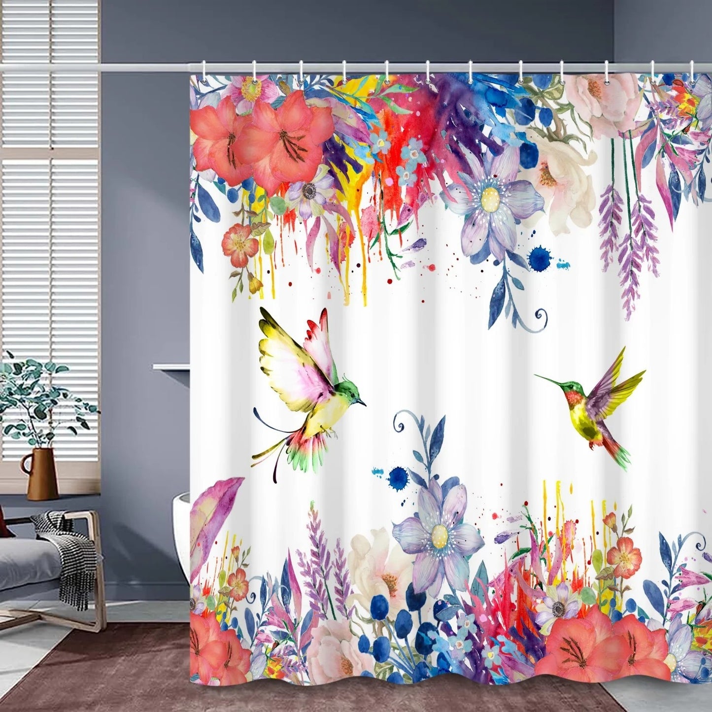 LunaLulinlk Spring Floral with Birds Shower Curtain