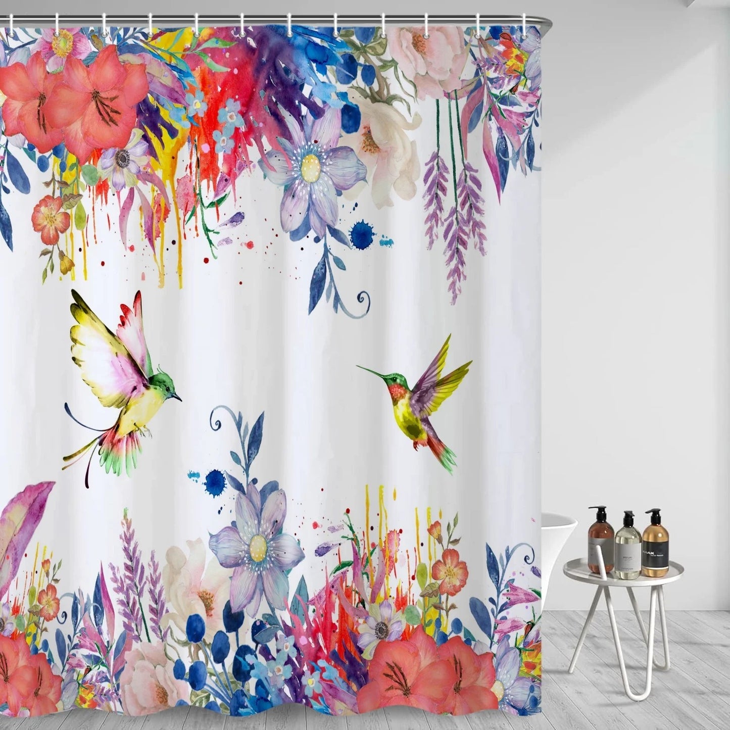 LunaLulinlk Spring Floral with Birds Shower Curtain