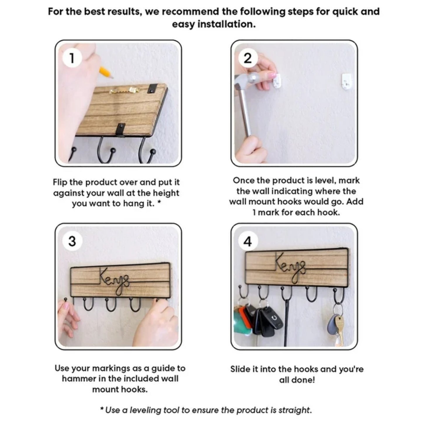 LunaLulinlk Wall Mounted Key Hooks Holder Entryway Wooden Keys Hanger Organizer Brown