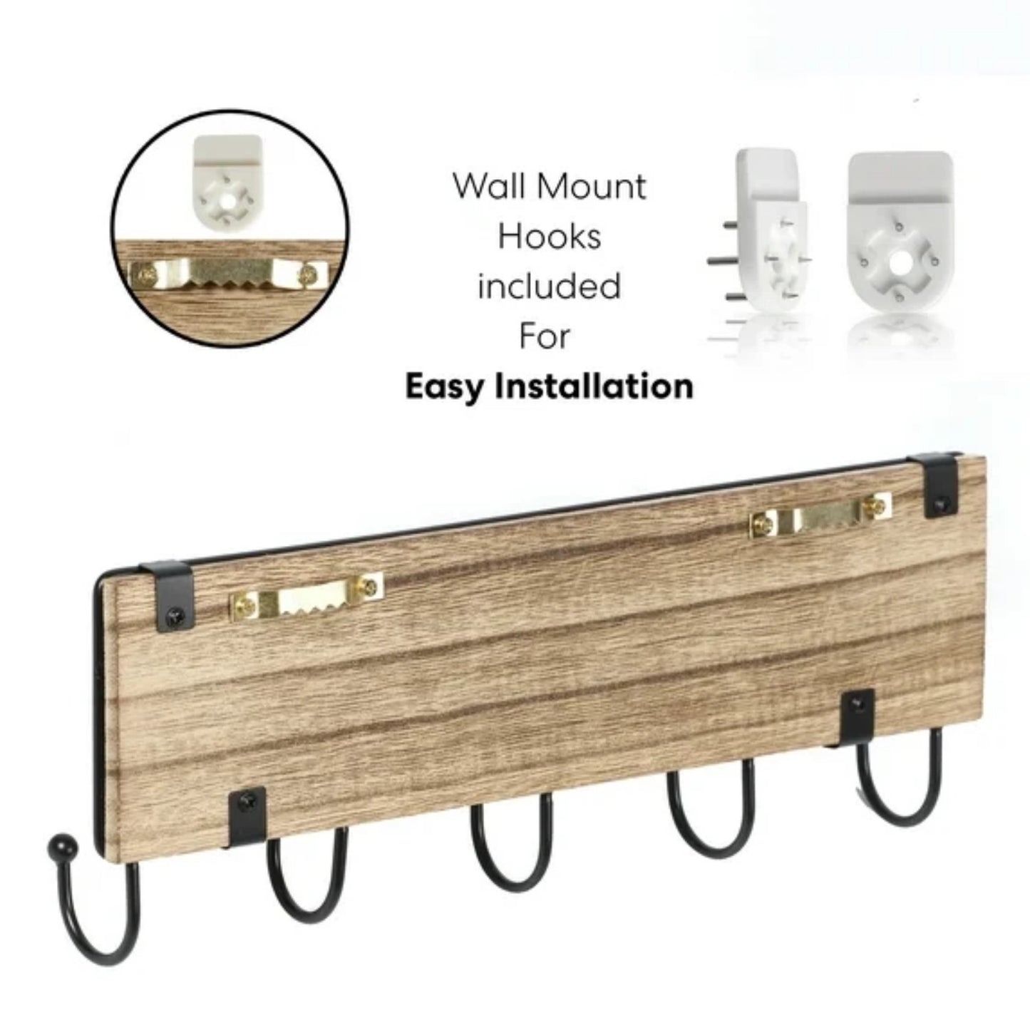 LunaLulinlk Wall Mounted Key Hooks Holder Entryway Wooden Keys Hanger Organizer Brown