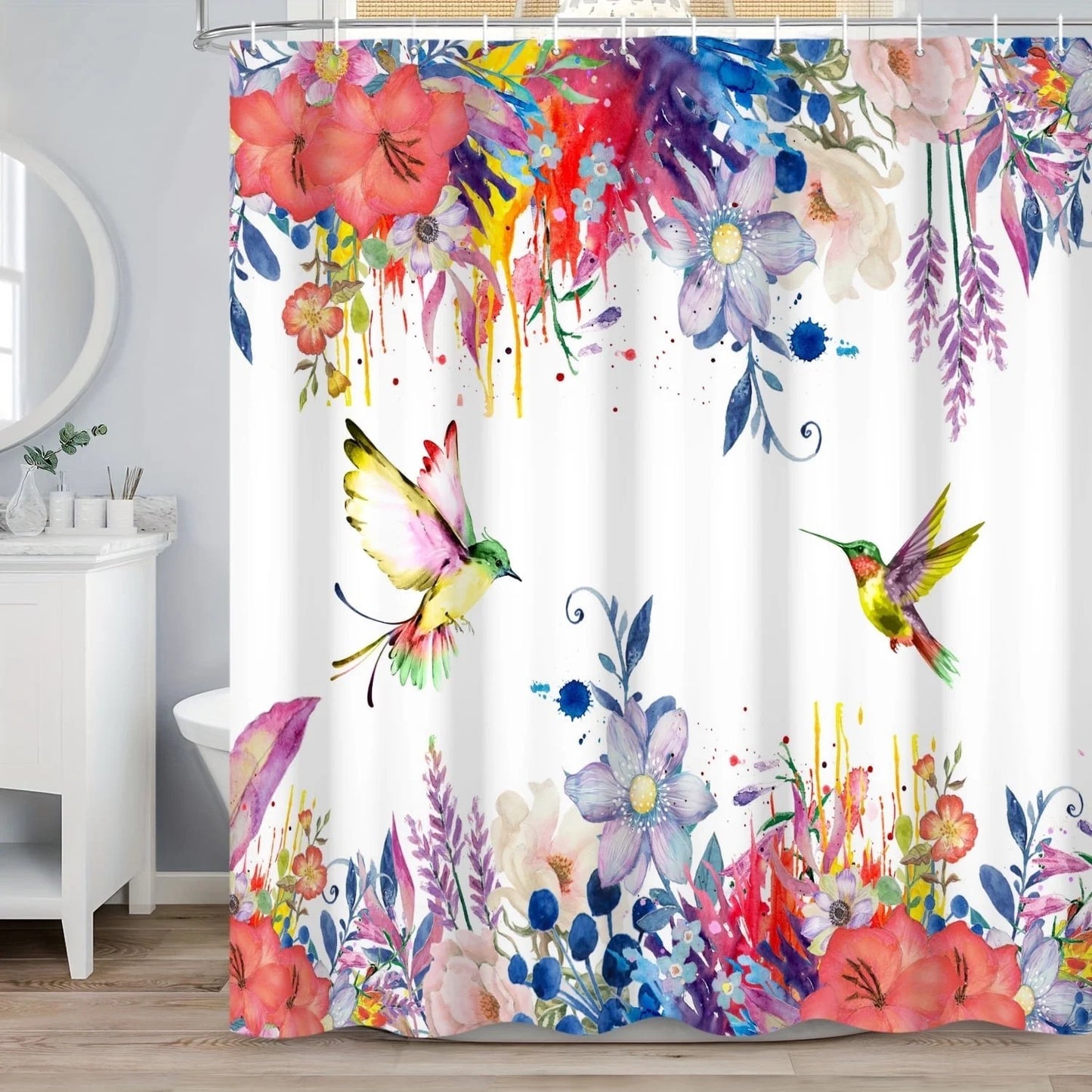 LunaLulinlk Spring Floral with Birds Shower Curtain