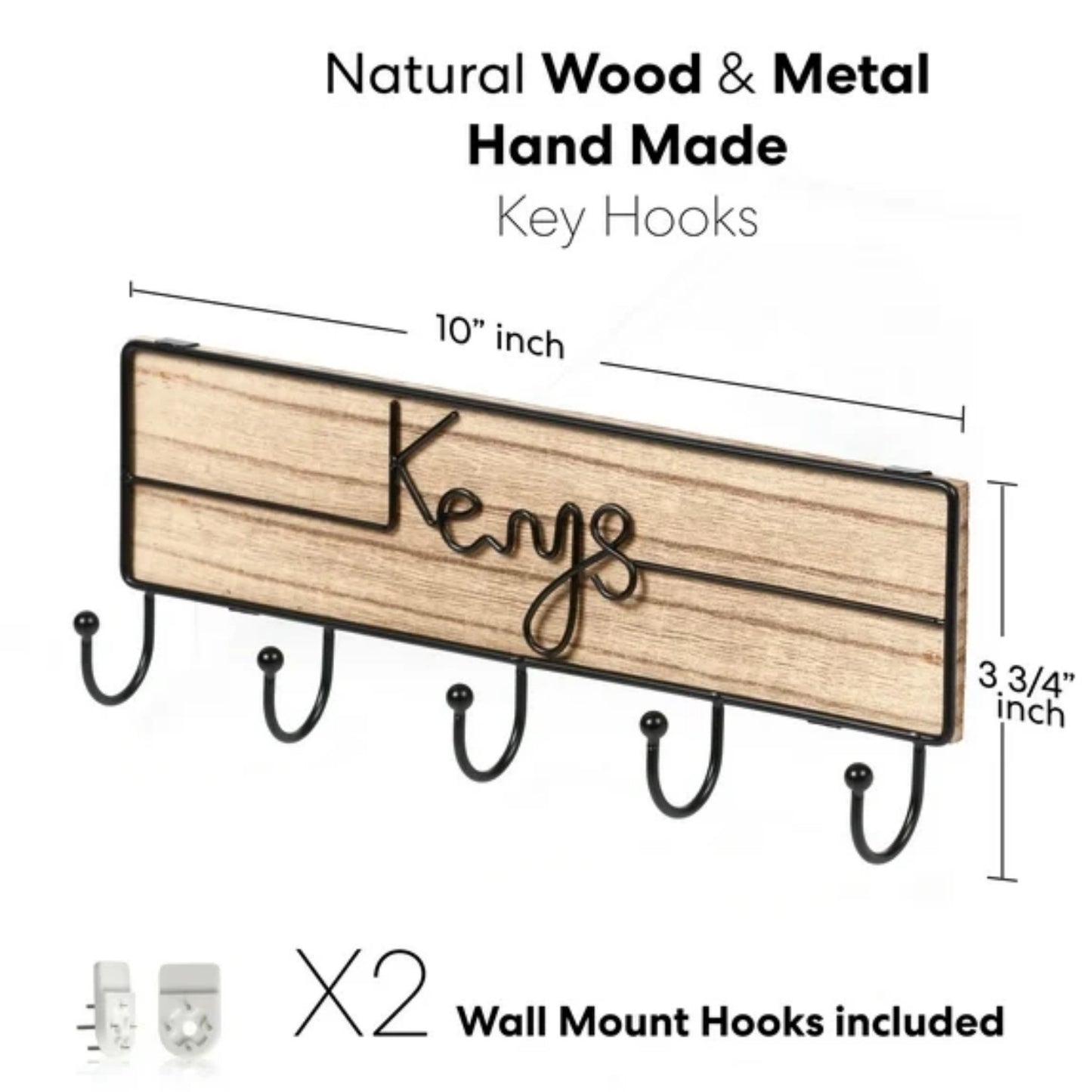 LunaLulinlk Wall Mounted Key Hooks Holder Entryway Wooden Keys Hanger Organizer Brown