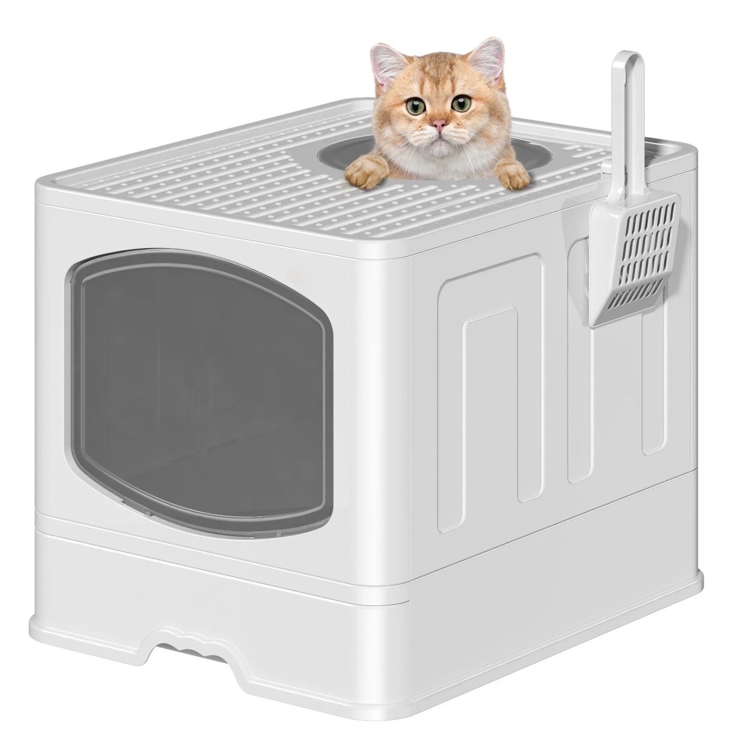 LunaLulinlk white Extra-large foldable cat litter box with litter scoop,