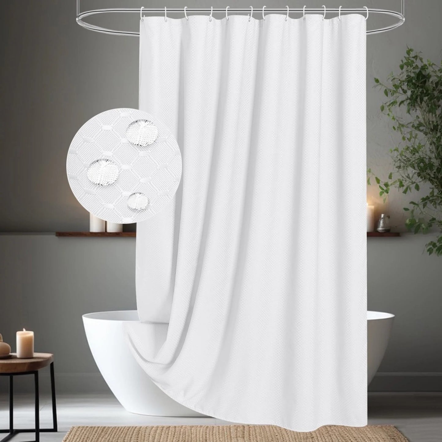 LunaLulinlk White Waffle Shower Curtain, 72"x 72"