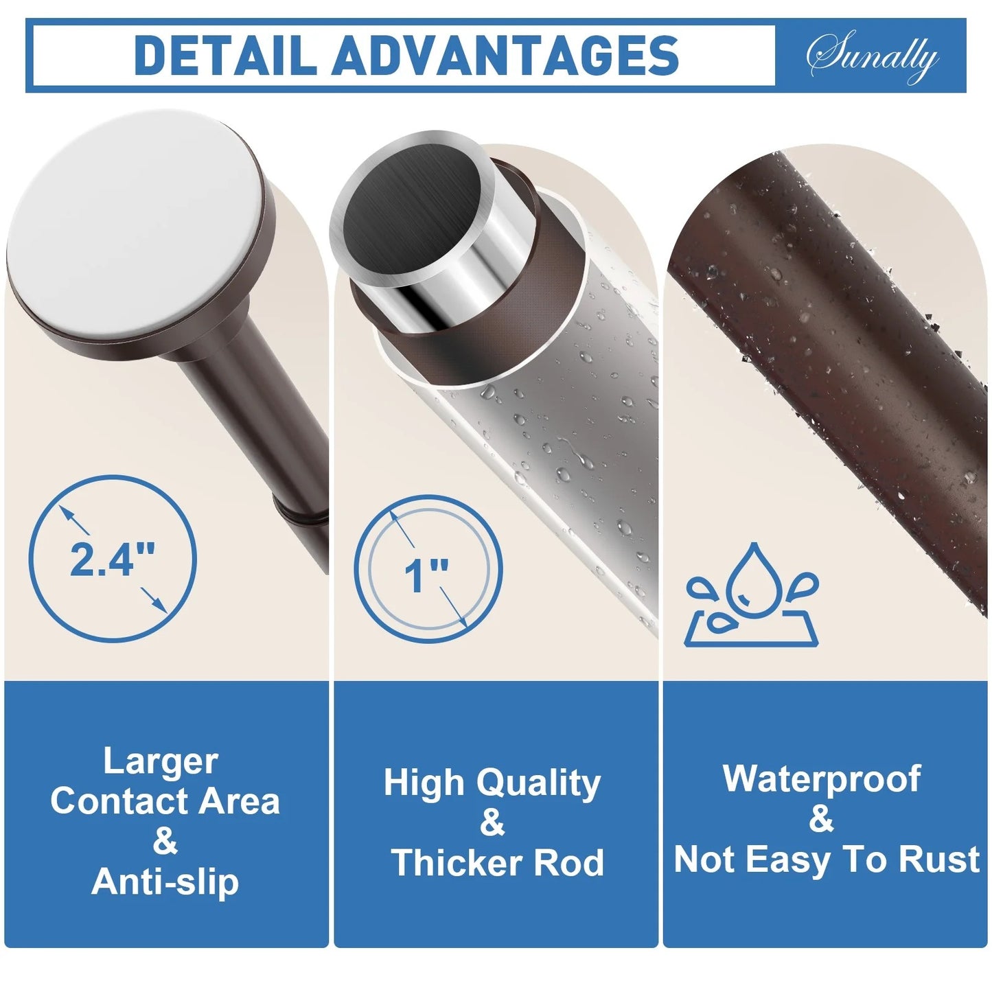 LunaLulinlk Shower Curtain Rod, Adjustable 32-61 Inch Spring Tension Shower Rods for Bathroom or Window