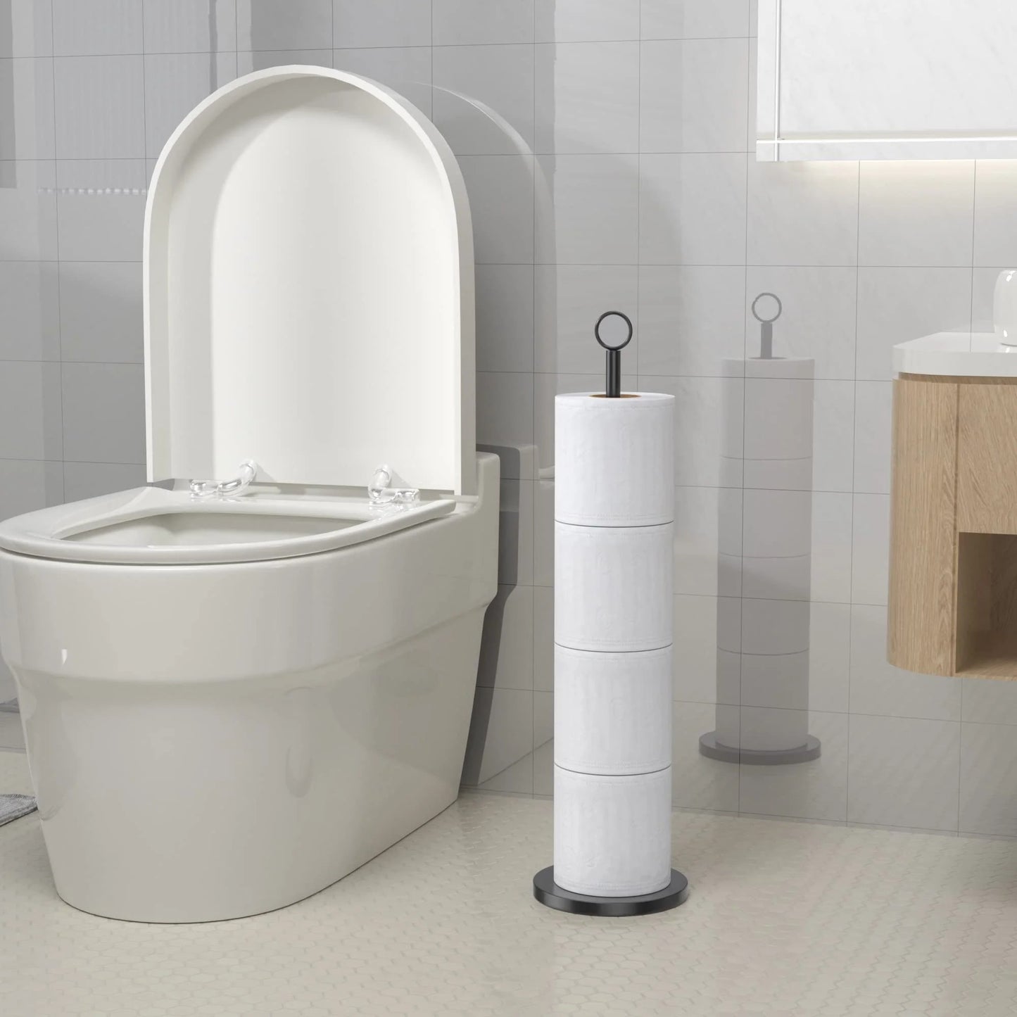 LunaLulinlk Toilet Paper Holder Stand(with Reserve Function), Free-Standing Spare Rolls Storage Holder, Stainless Steel
