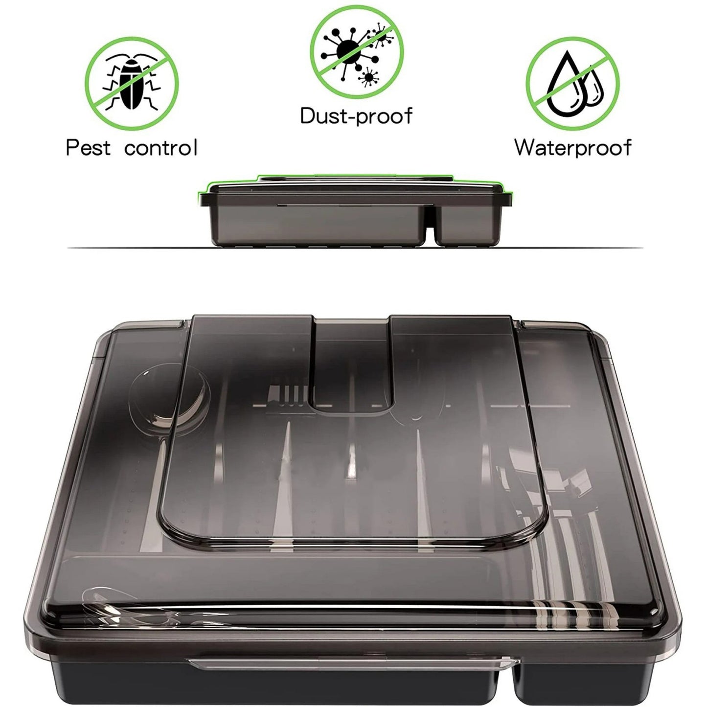 LunaLulinlk Utensil Holder for Countertop with Lid, Plastic Silverware Tray for Drawer, 5 Compartments, Flatware Organizer, Tableware Storage