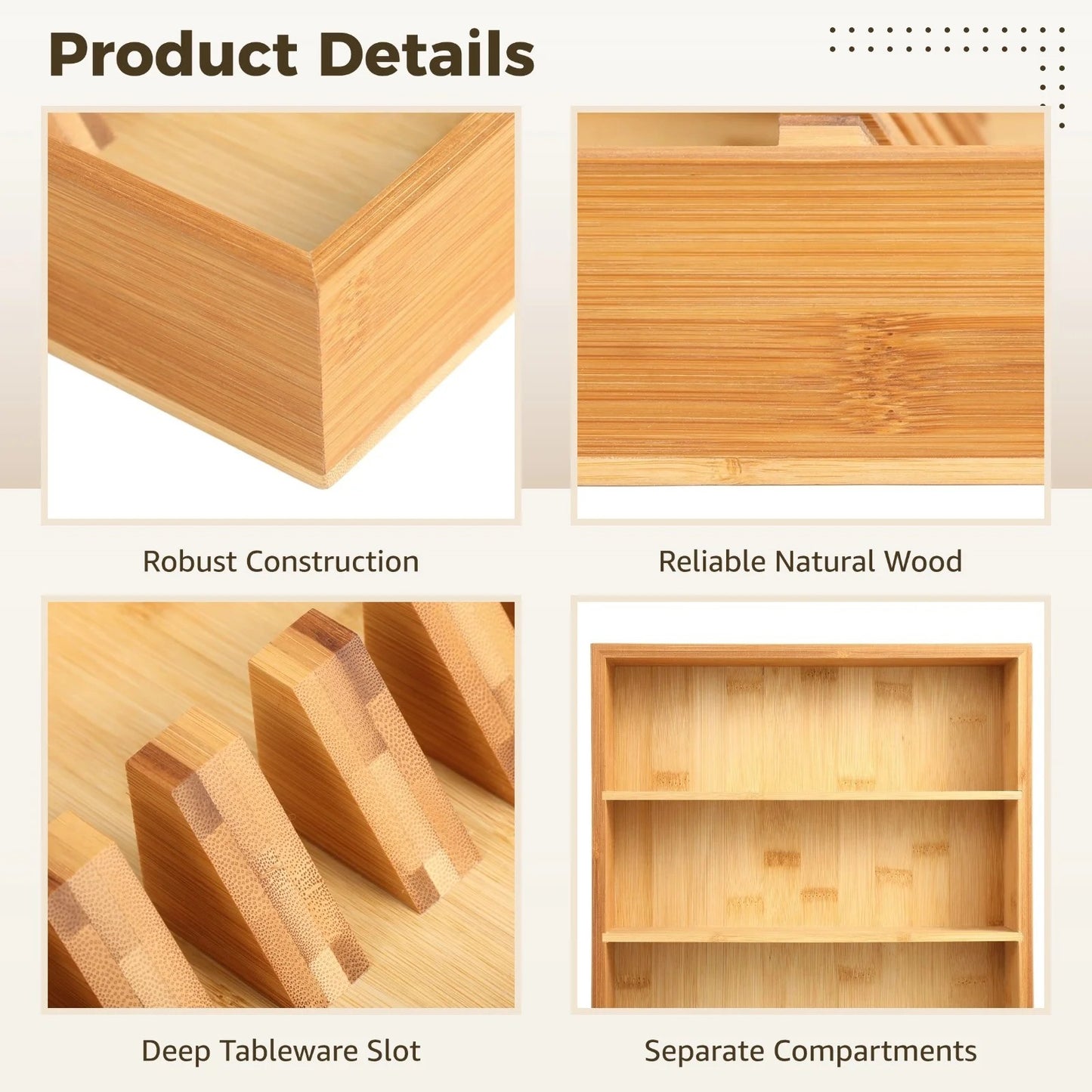 LunaLulinlk Wooden Tableware Drawer Organizer, Multi-Compartment Kitchen Drawer Utensil Tray Flatware Storage, Versatile Drawer Organizer