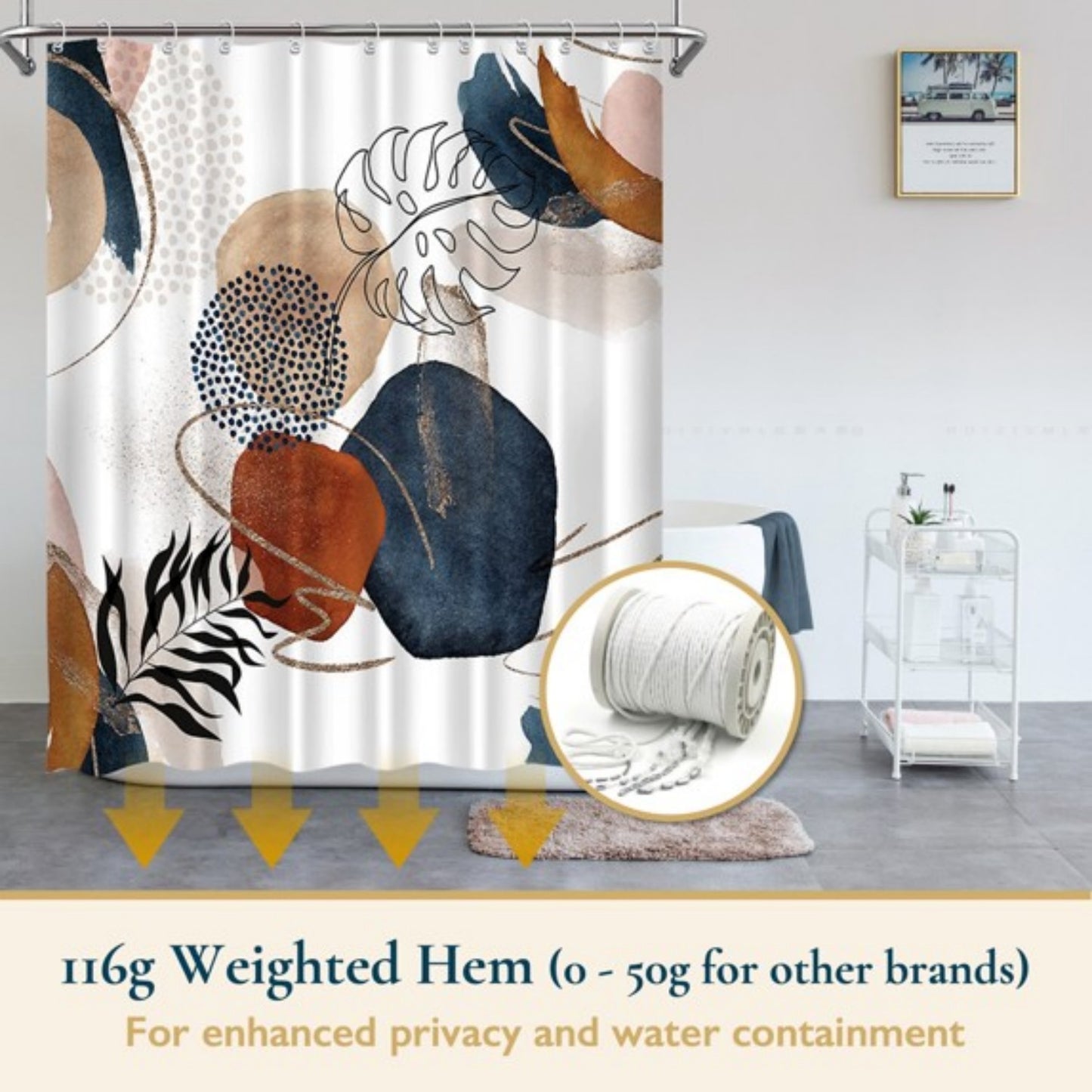 LunaLulinlk Shower Curtain with Hooks – Heavy-Duty Mold/Mildew-Resistant