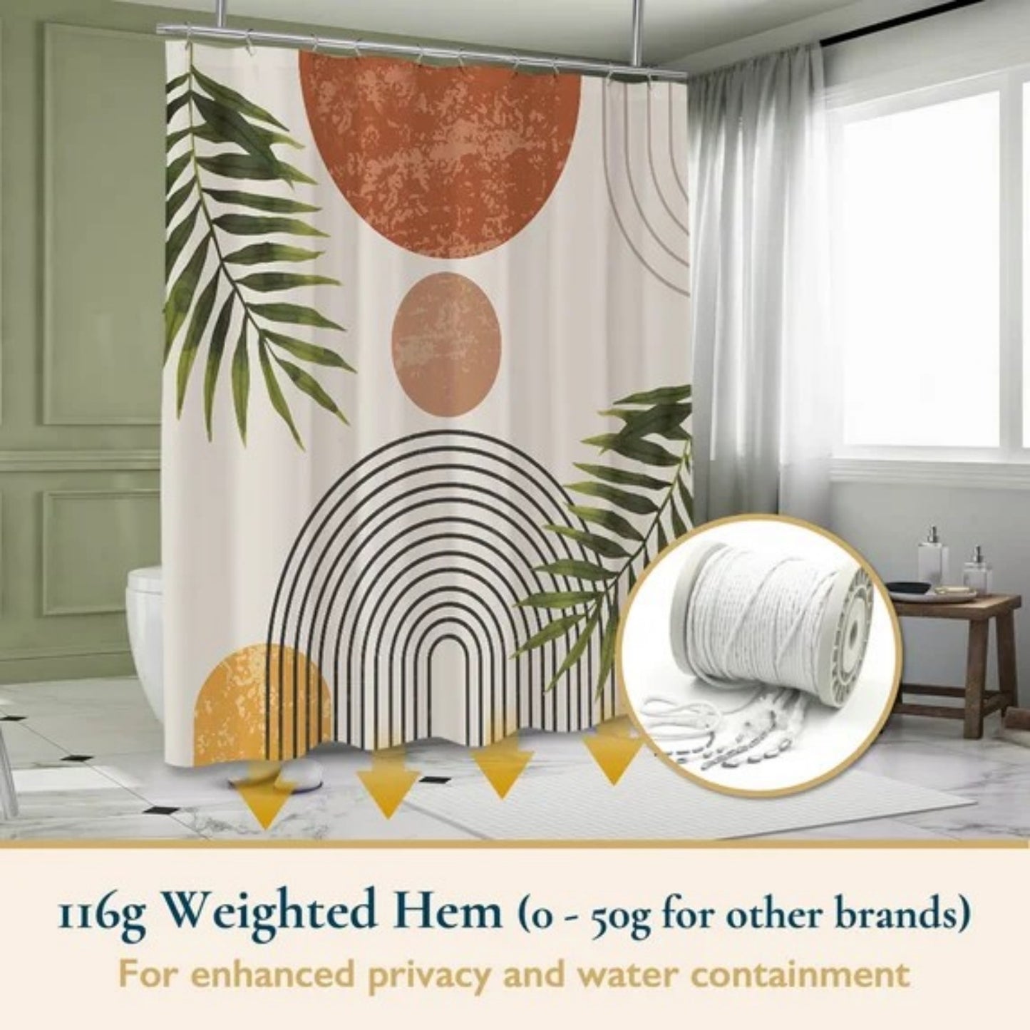 LunaLulinlk Shower Curtain with Hooks – Heavy-Duty Mold/Mildew-Resistant