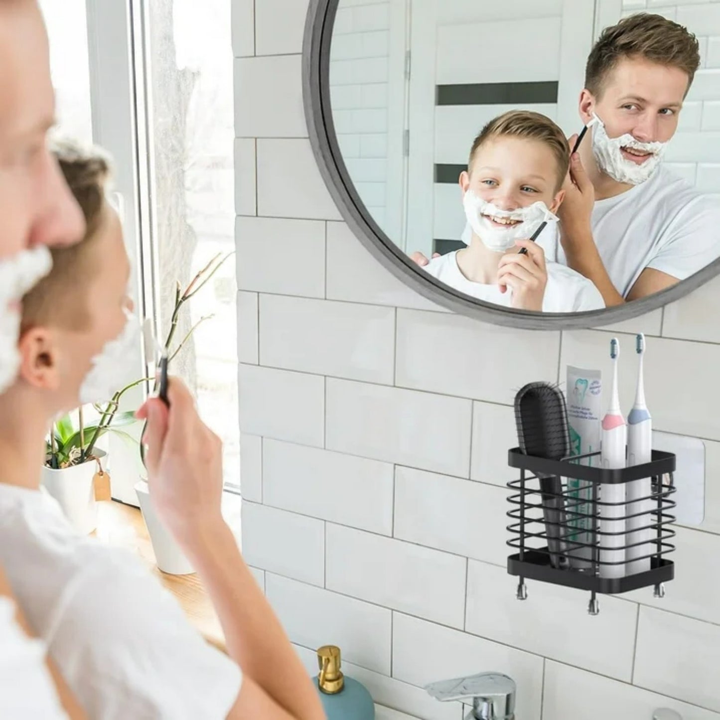 LunaLulinlk Toothbrush Holders Stainless Steel Electric Toothbrush Holder Wall Mounted, Shower Toothbrush Toothpaste Holder, 2 Slots, Black